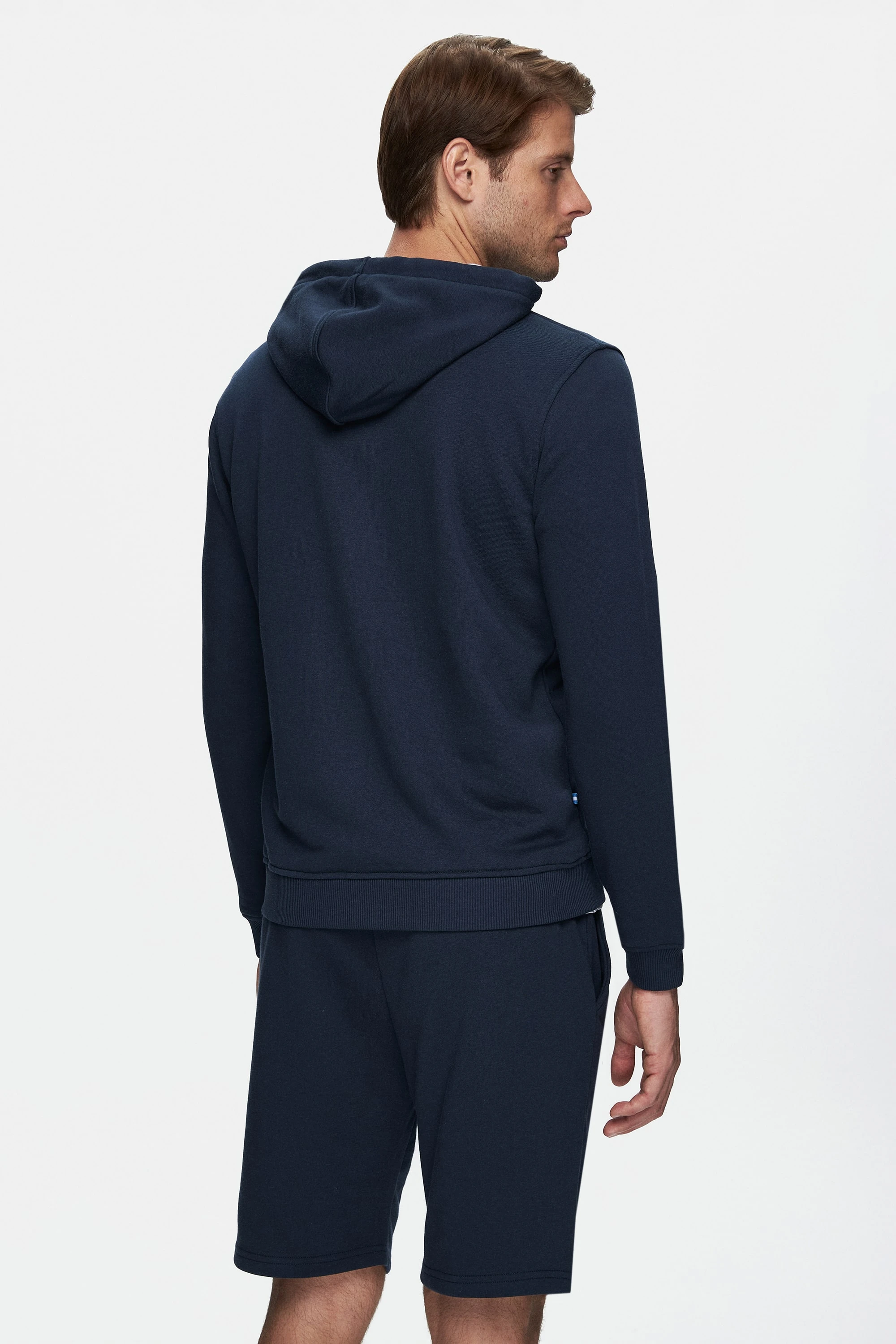 HILGARD Lacivert Kapüşonlu Ve Fermuarlı Baskılı Standard Fit Erkek Sweatshirt