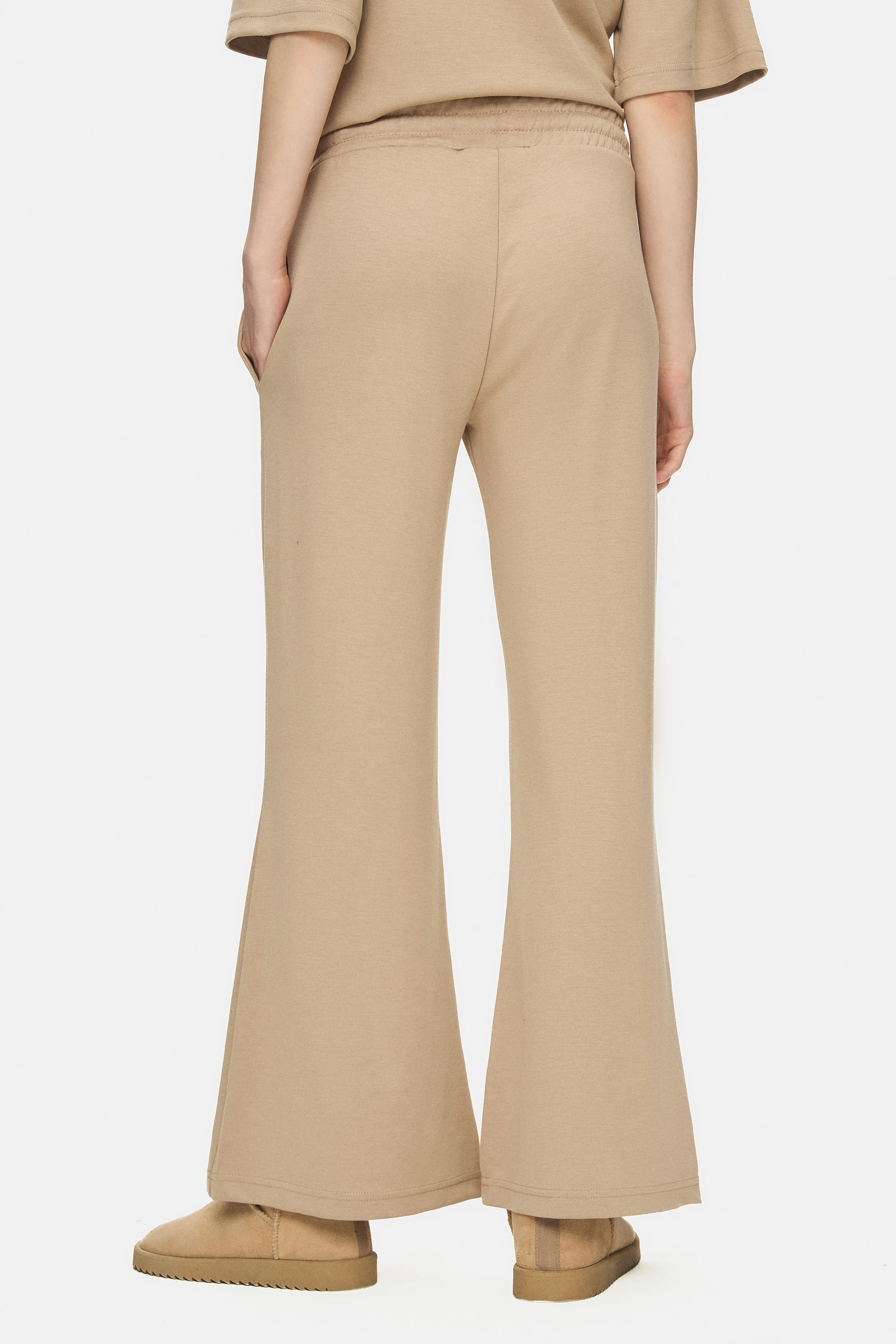 URANIA Koyu Bej İspanyol Paça Gofre Baskı Loose Fit Kadın Eşofman Altı