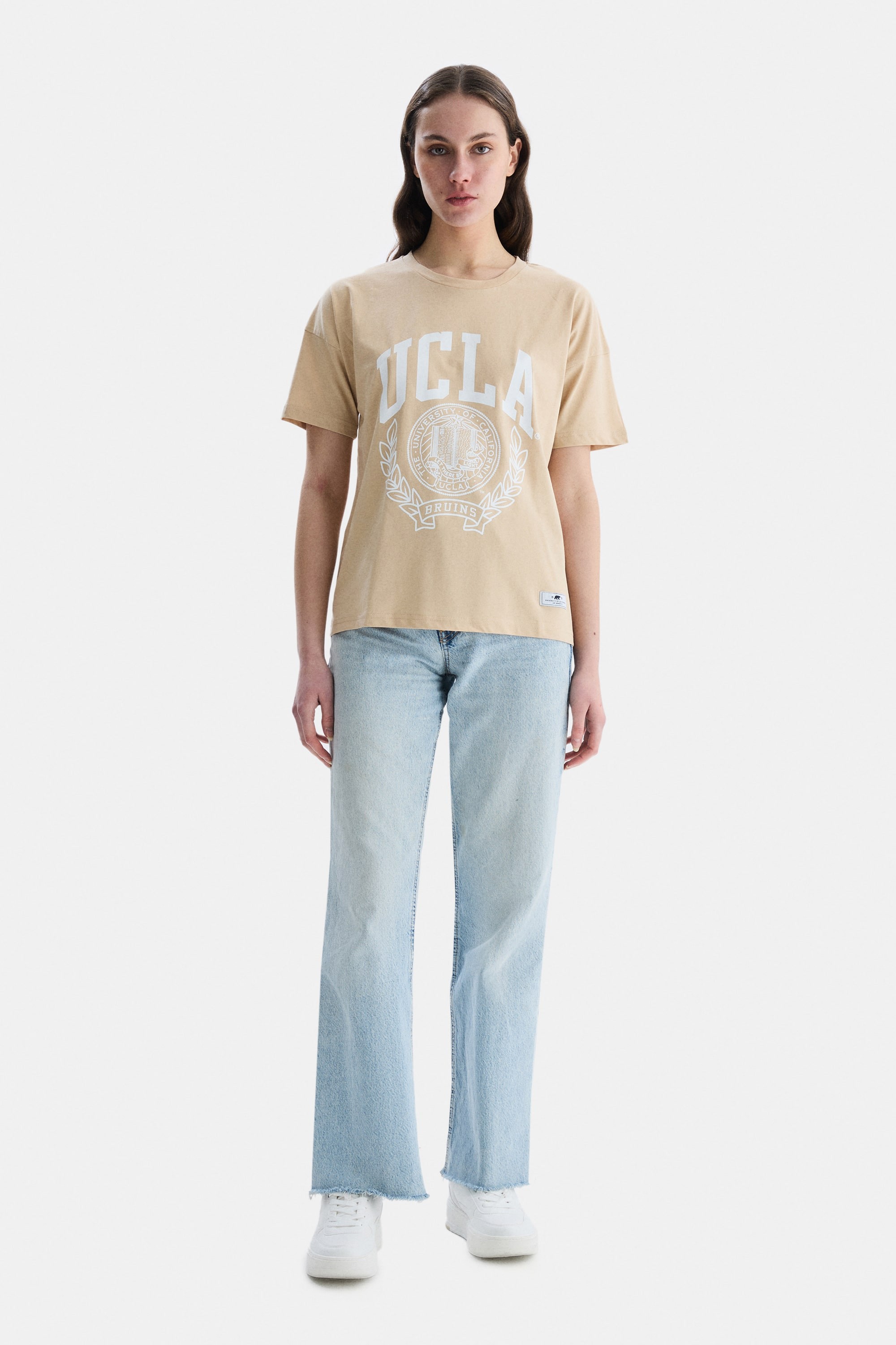 AVALON Kahve Bisiklet Yaka Baskılı Oversize Kadın Tshirt