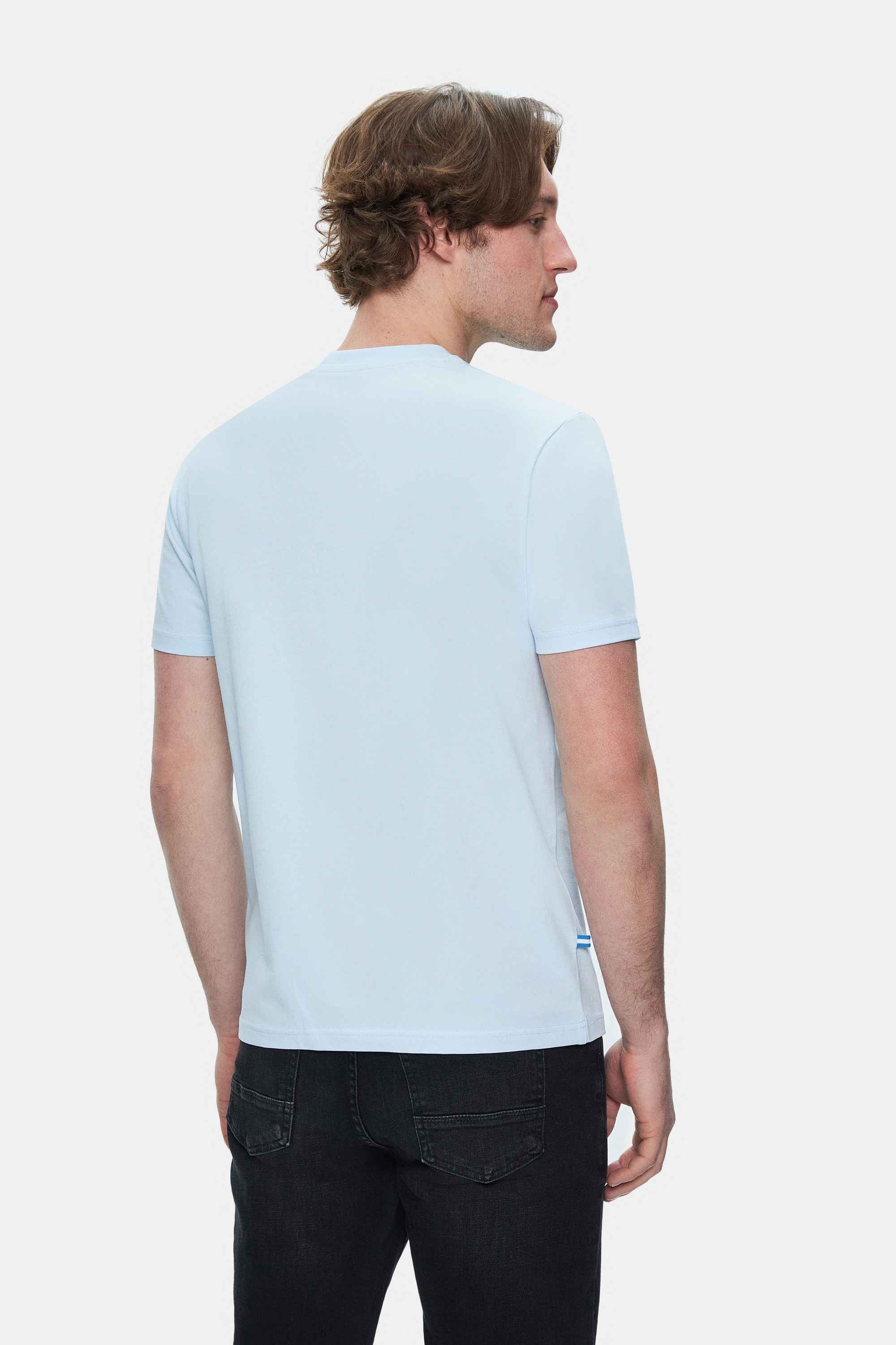 FABIO Gök Mavi Bisiklet Yaka Baskılı Standard Fit Erkek Tshirt