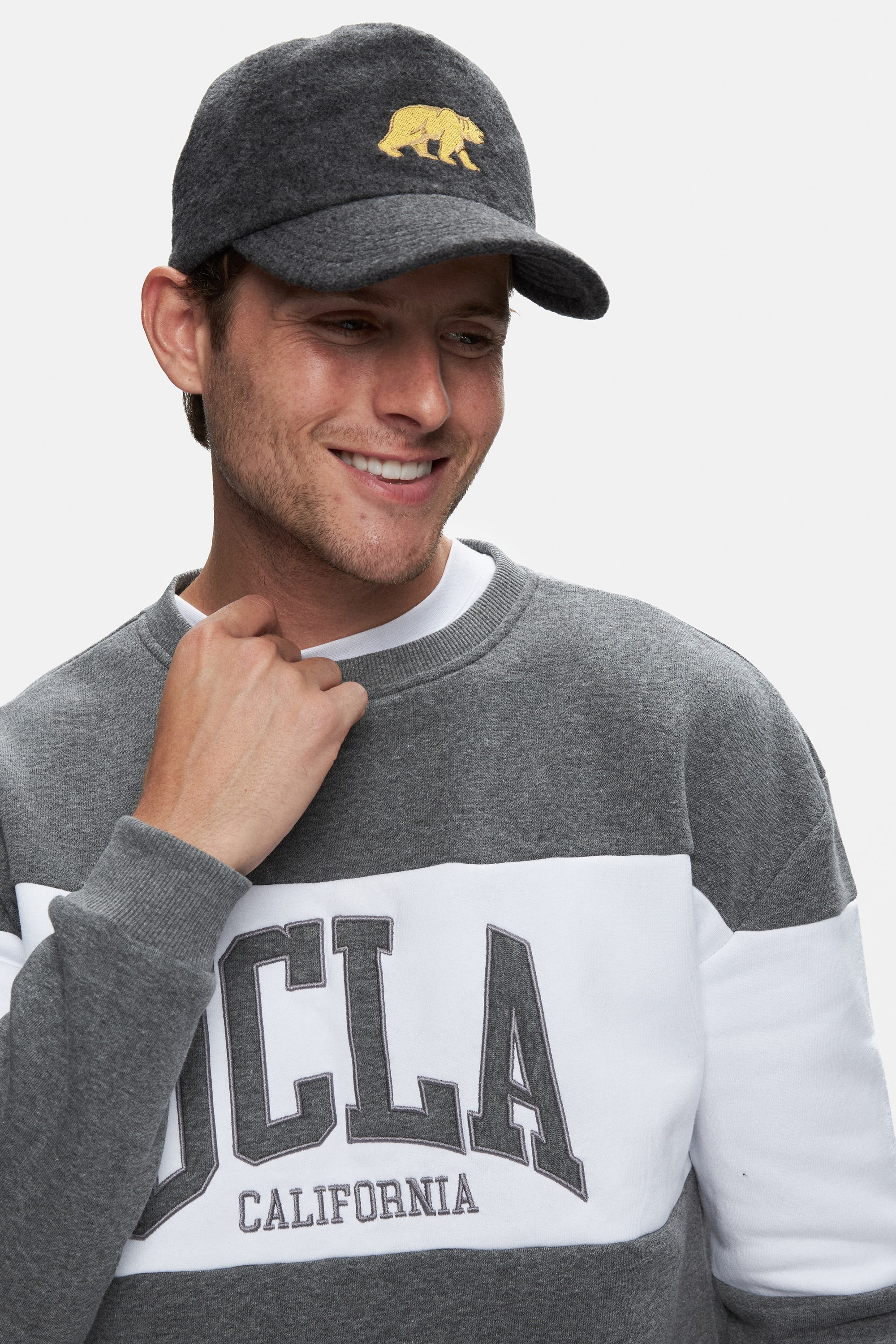 ARCHER Koyu Gri Bisiklet Yaka Nakışlı Şardonlu Loose Fit Erkek Sweatshirt