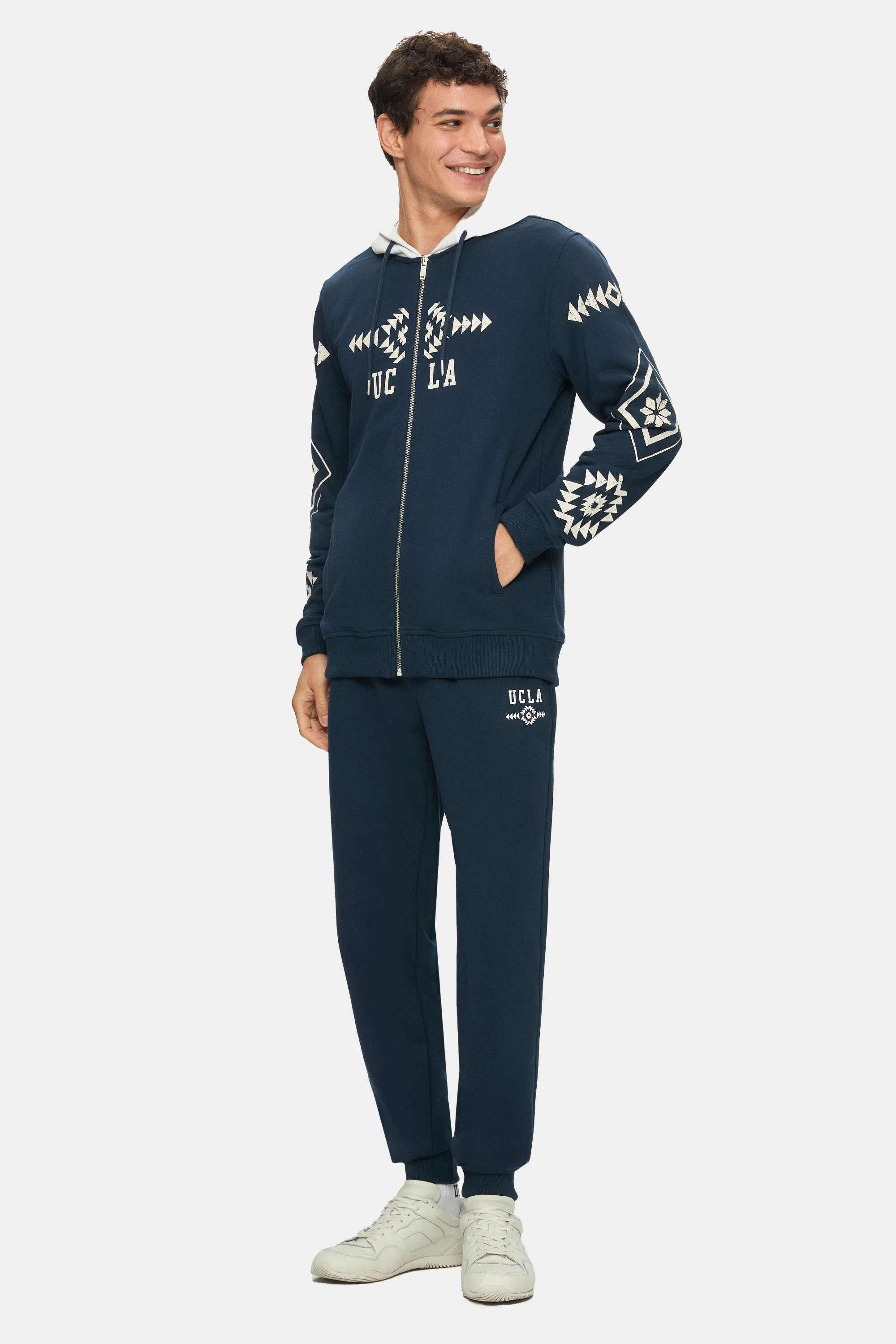 SPENCER Lacivert Kapüşonlu Baskılı Fermuarlı Standard Fit Erkek Sweatshirt