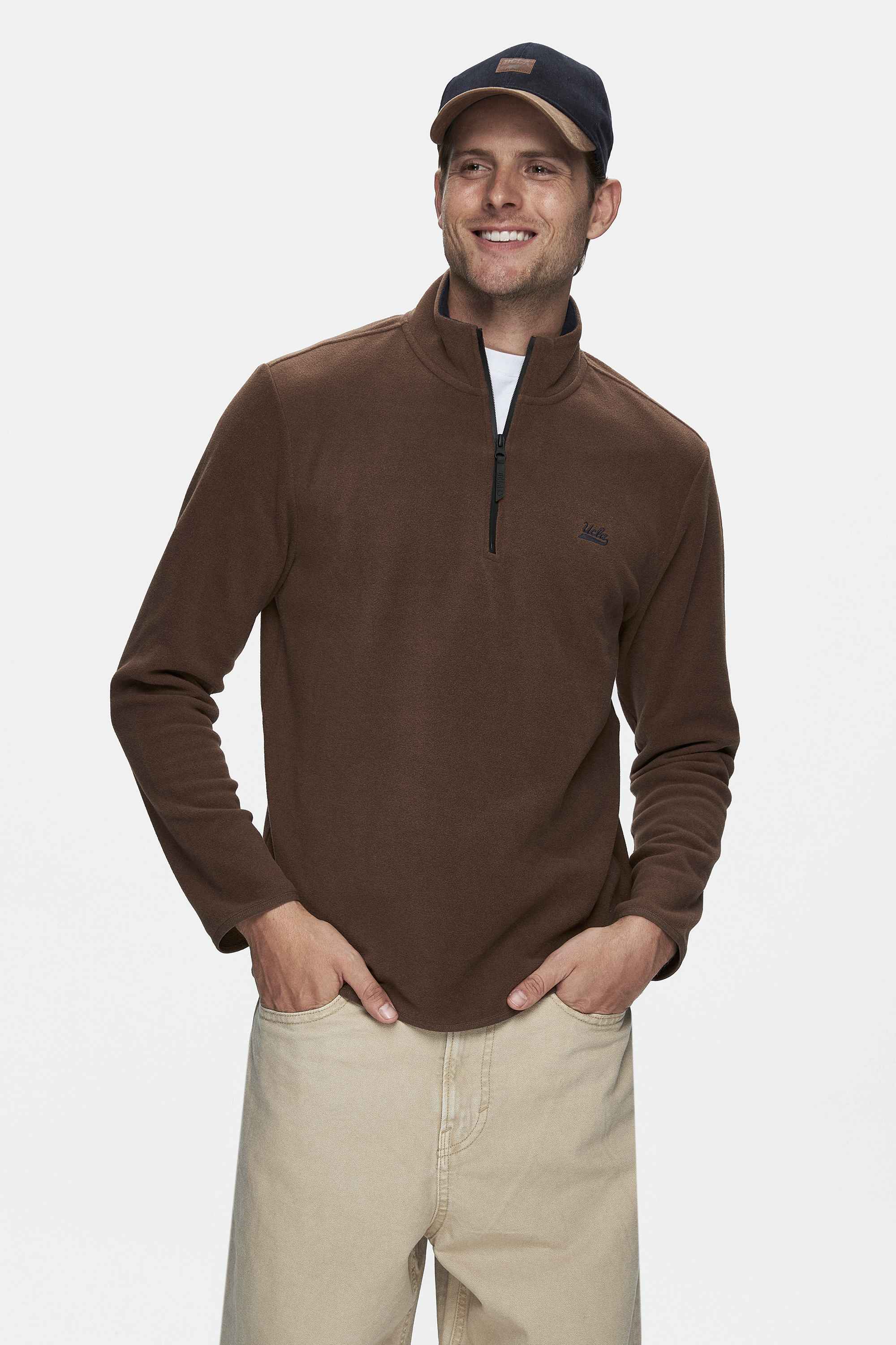 GREMIO Kahve Polar Dik Yaka Nakışlı Standard Fit Erkek Sweatshirt