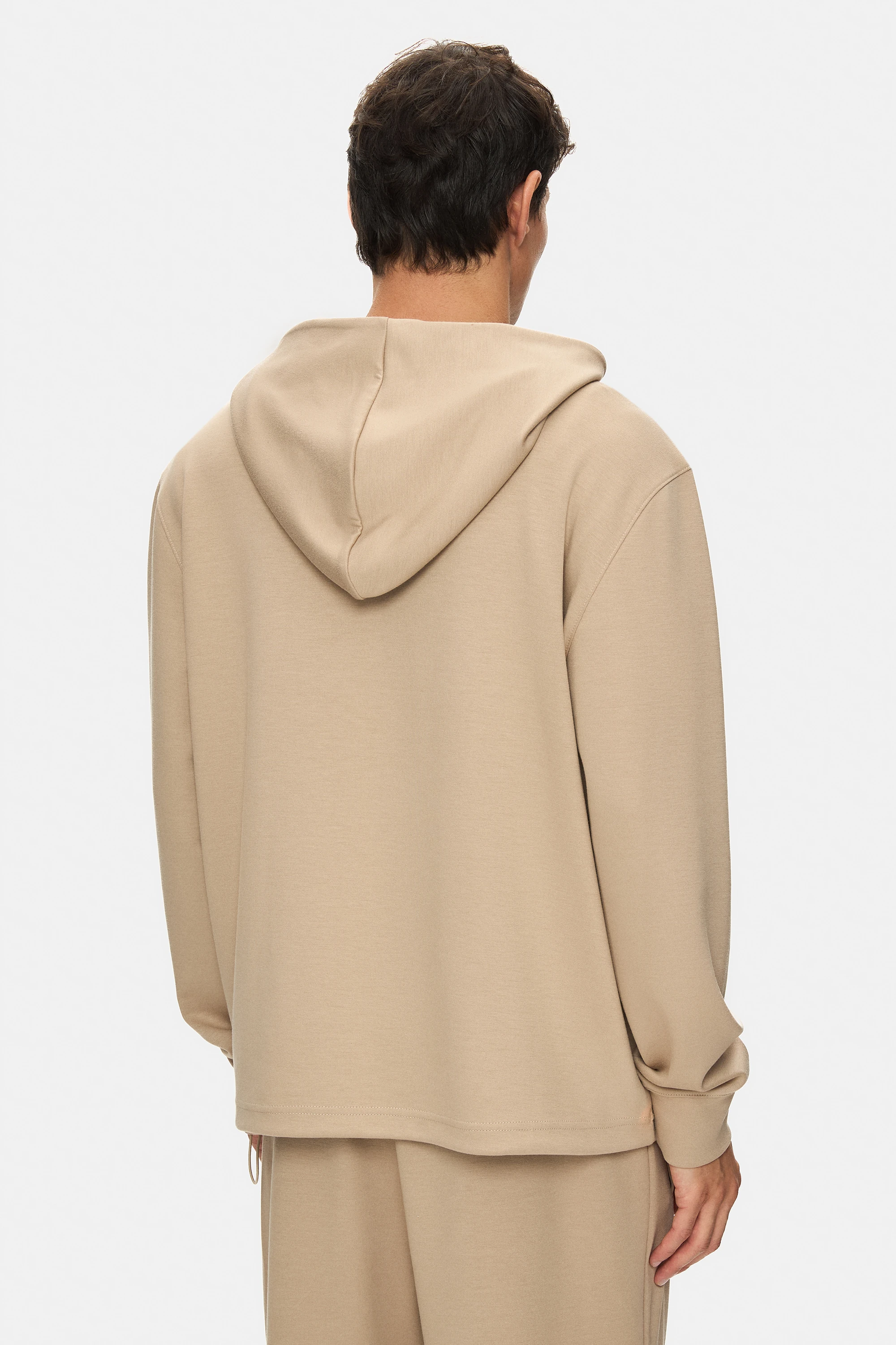 WINFREY Koyu Bej Kapüşonlu Gofre Baskılı Modal Kumaş Standard Fit Erkek Sweatshirt