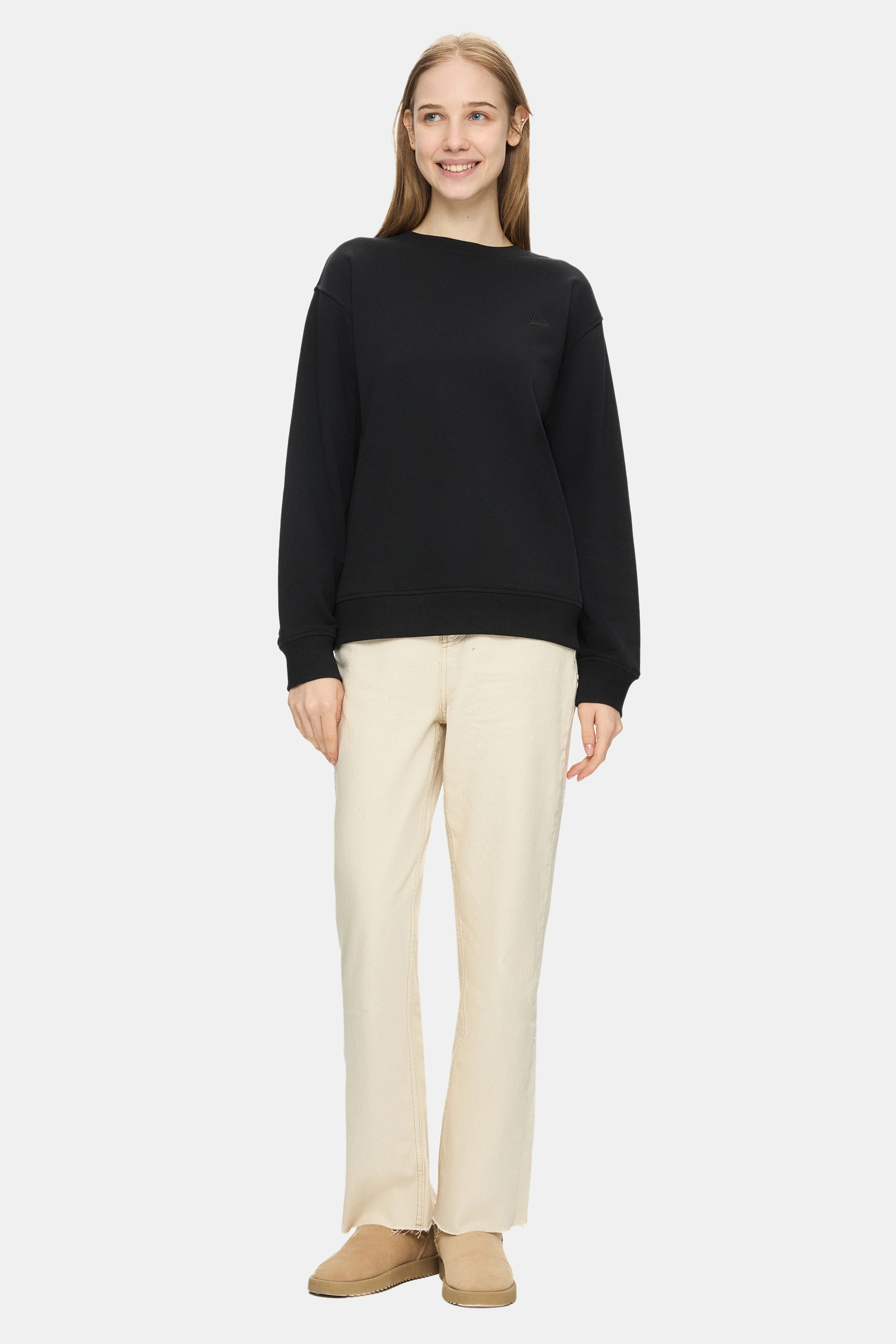 SUNNIVA Siyah Bisiklet Yaka Nakışlı Loose Fit Kadın Sweatshirt