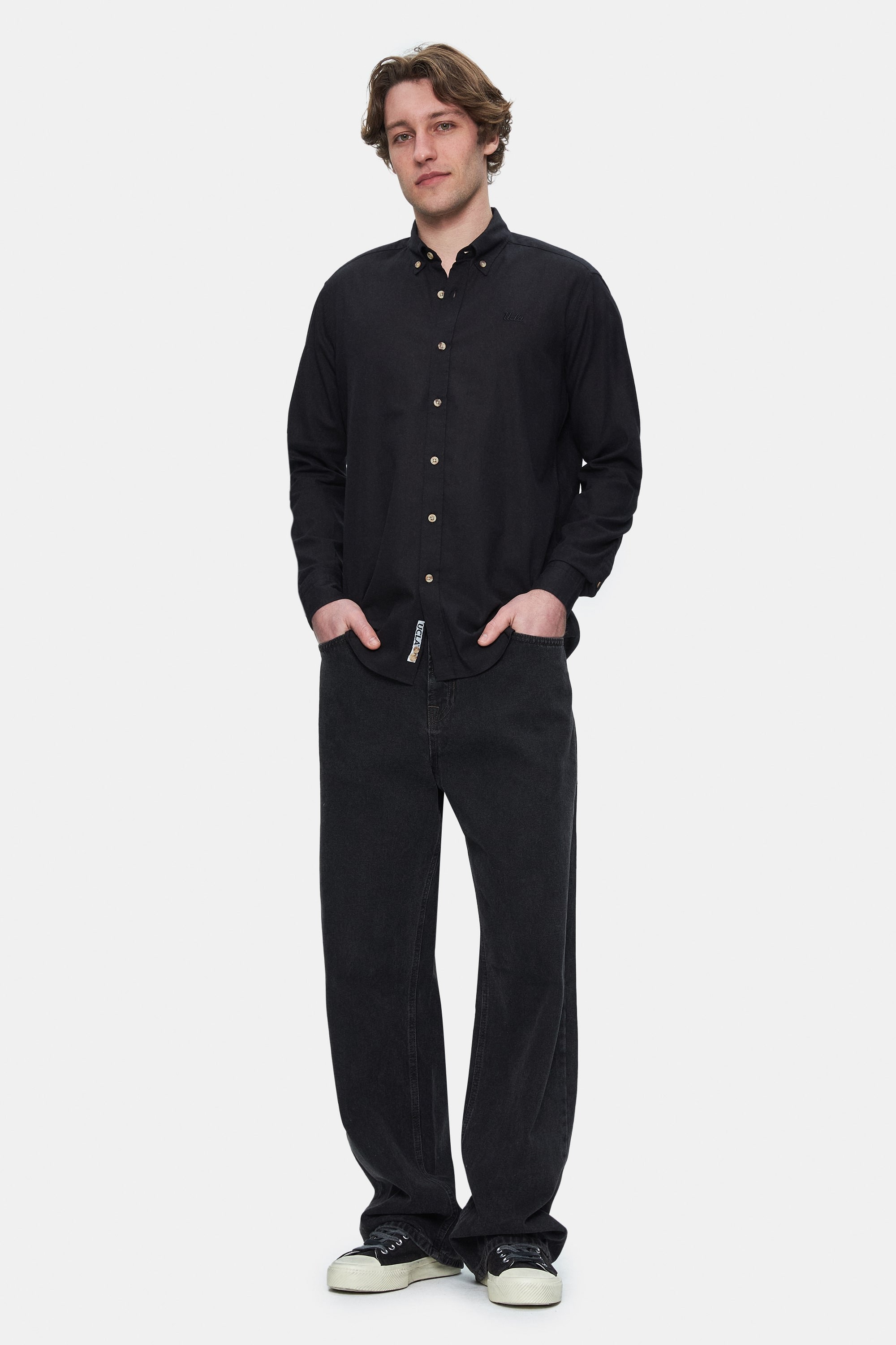 JACQUEZ Siyah Keten Nakışlı Standard Fit Erkek Gömlek