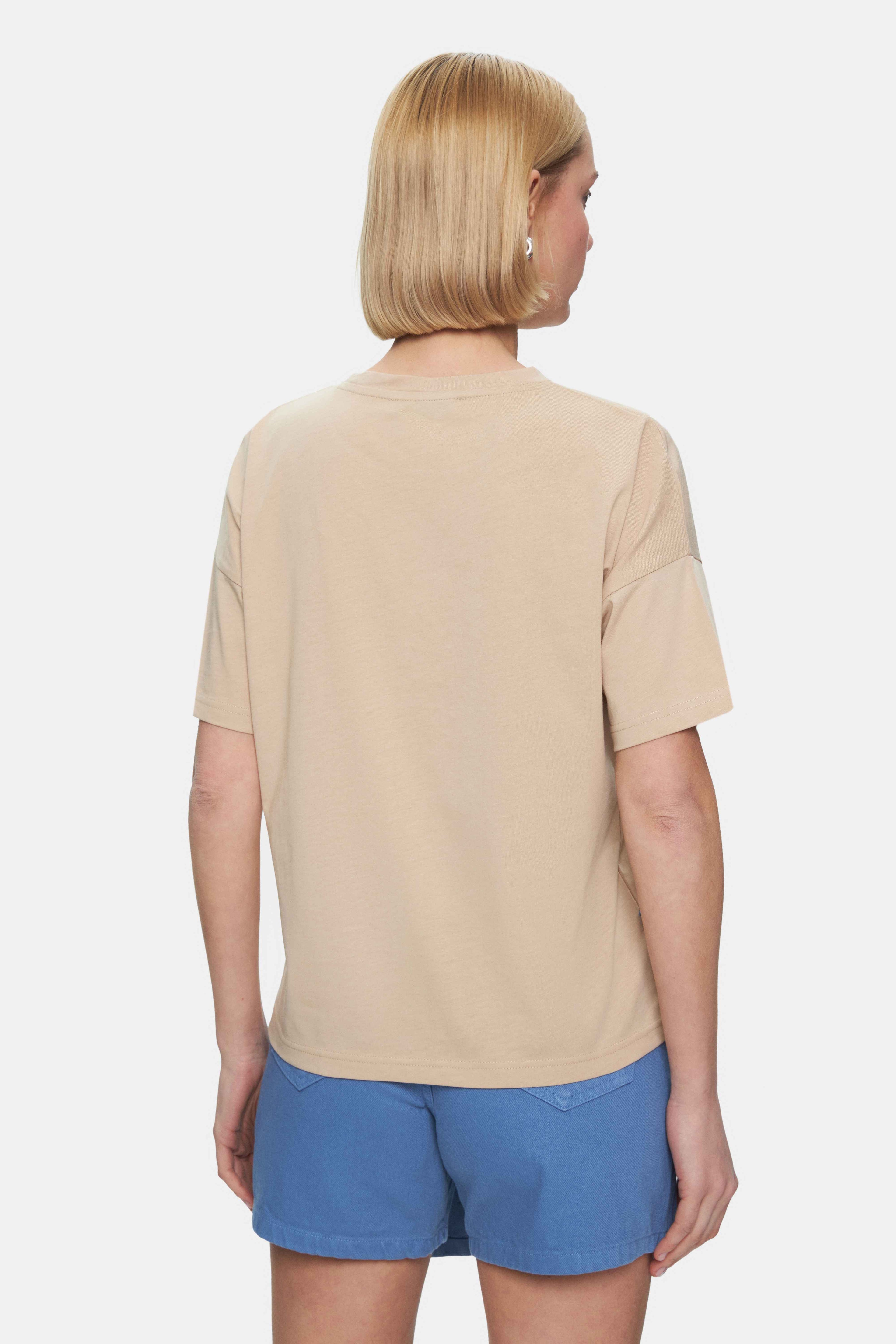 KENZIE Açık Kahve Bisiklet Yaka Baskılı Loose Fit Kadın Tshirt