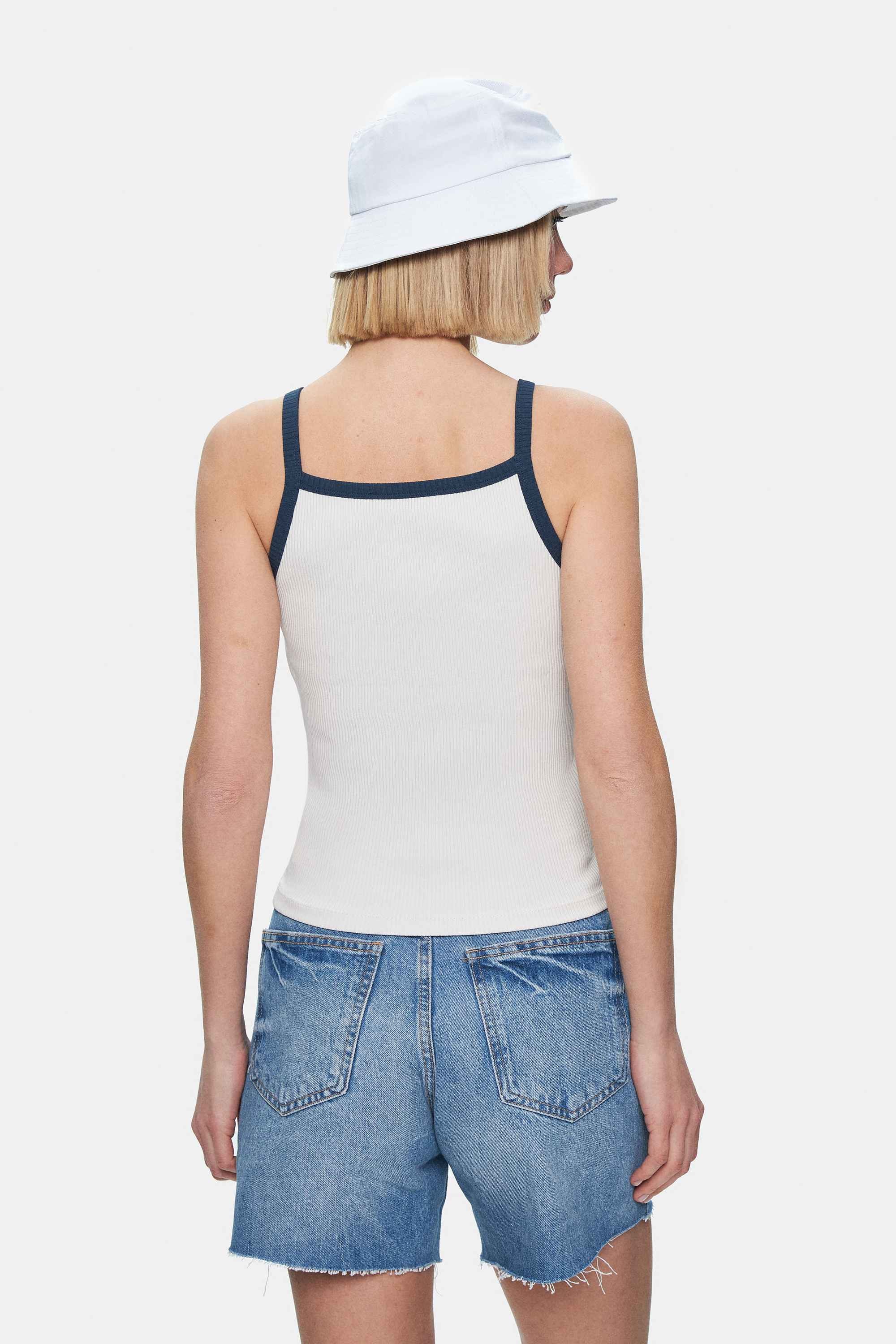 PALMER Kemik Rengi Askılı Nakışlı Standard Fit Kadın Crop