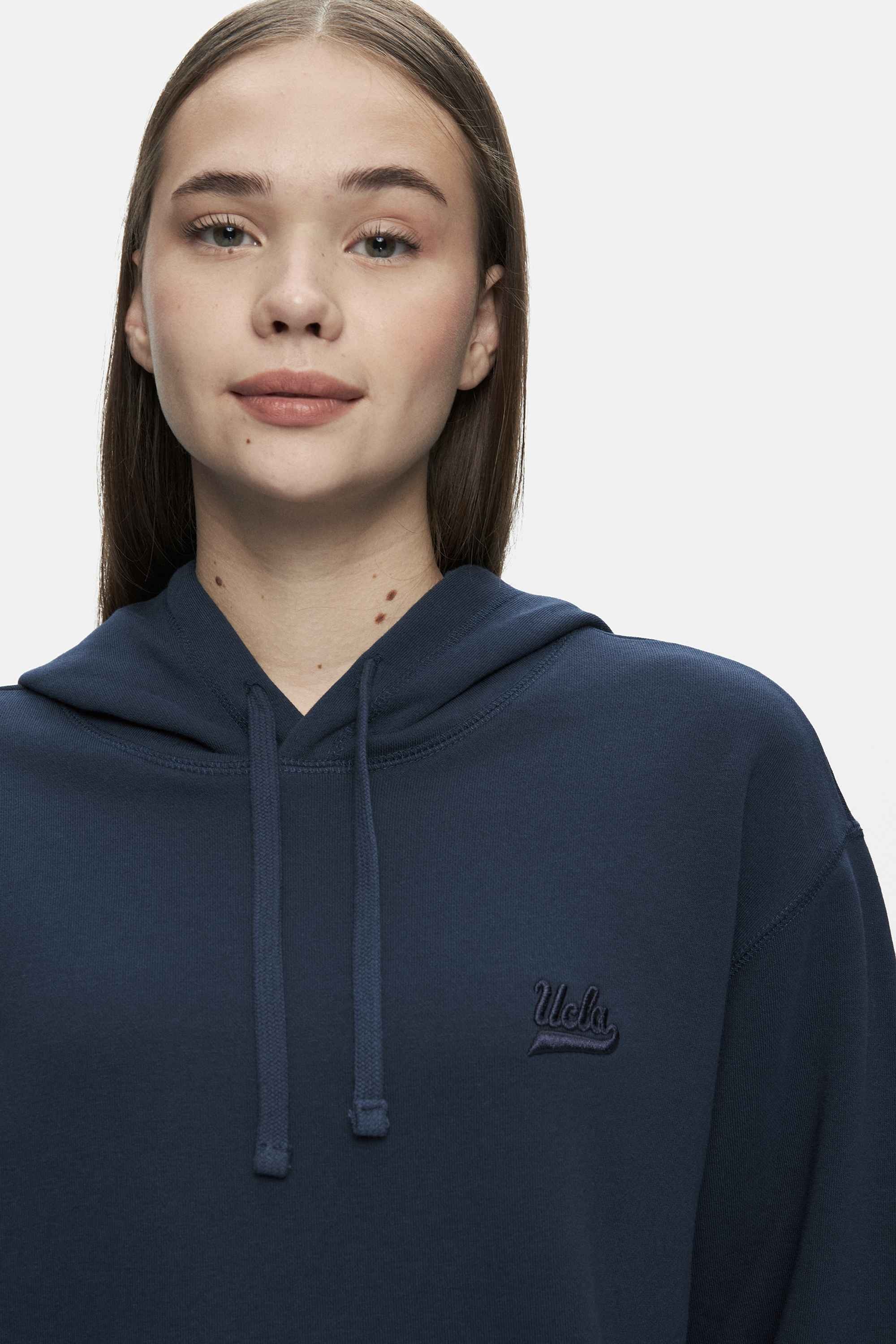 WEBER Lacivert Bisiklet Yaka Nakışlı Oversize Kadın Sweatshirt