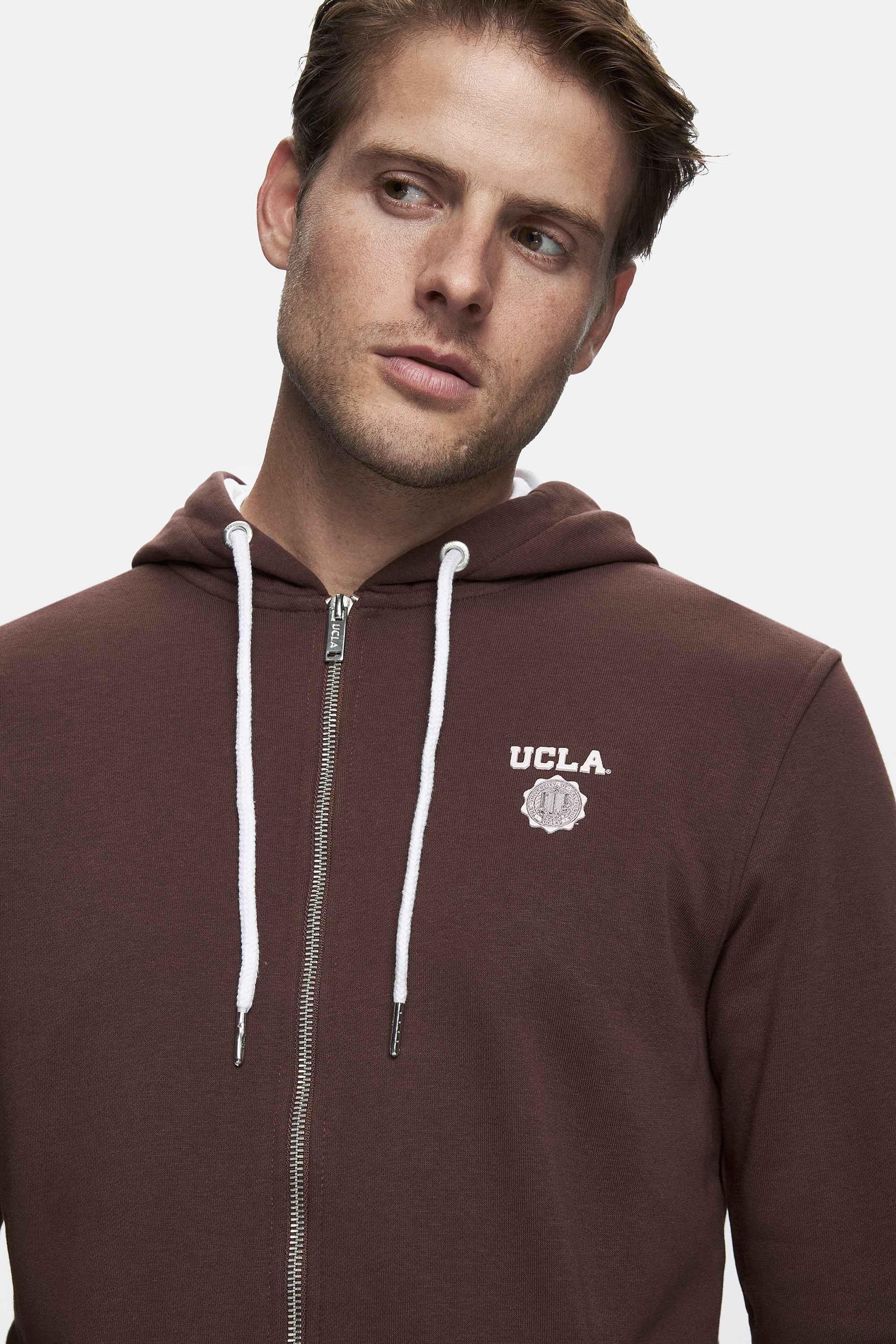 HILGARD Kahve Kapüşonlu Ve Fermuarlı Baskılı Standard Fit Erkek Sweatshirt