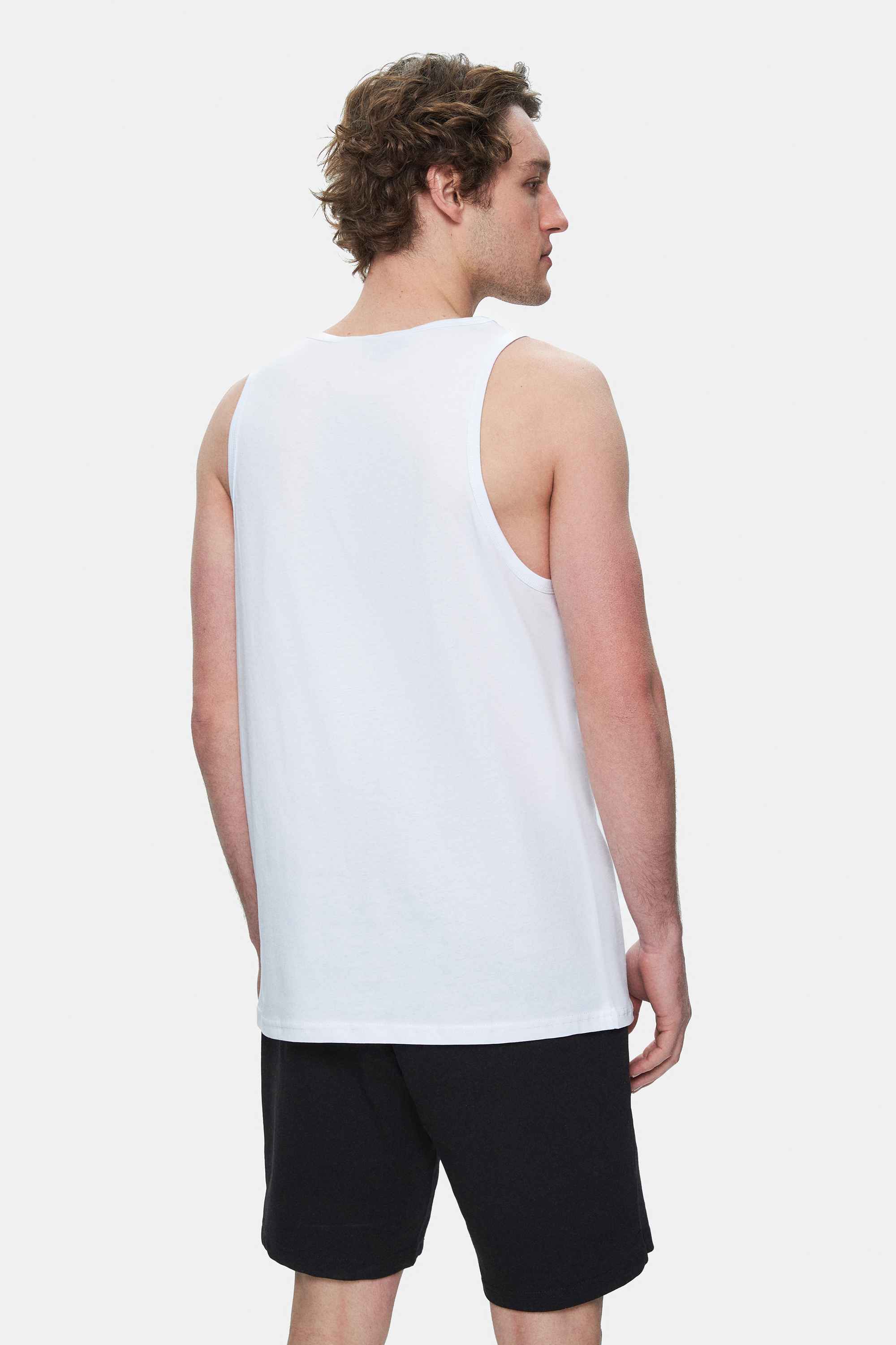 PEBBLE Beyaz Sıfır Kol Baskılı Oversize Erkek Tshirt