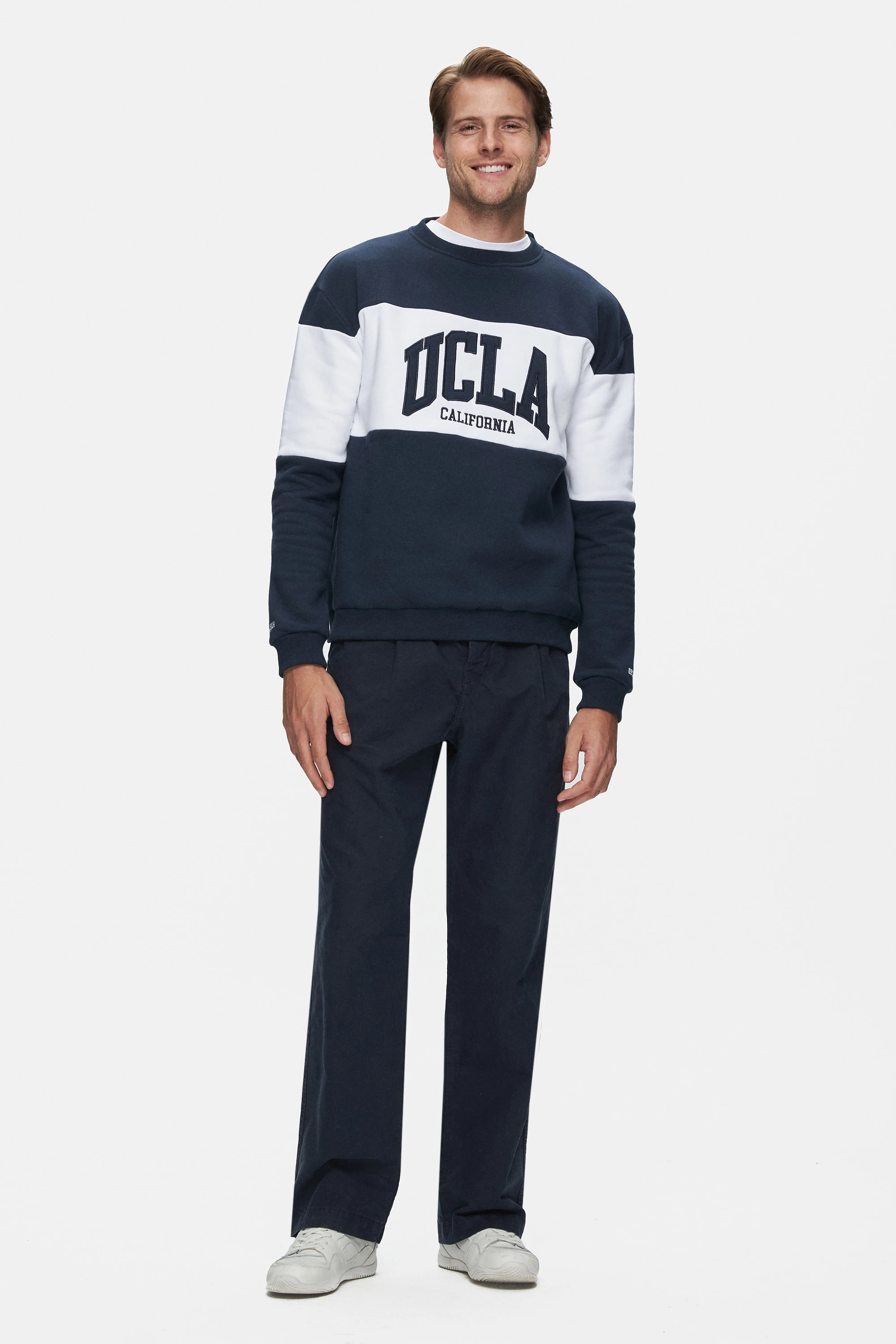 ARCHER Lacivert Bisiklet Yaka Nakışlı Şardonlu Loose Fit Erkek Sweatshirt