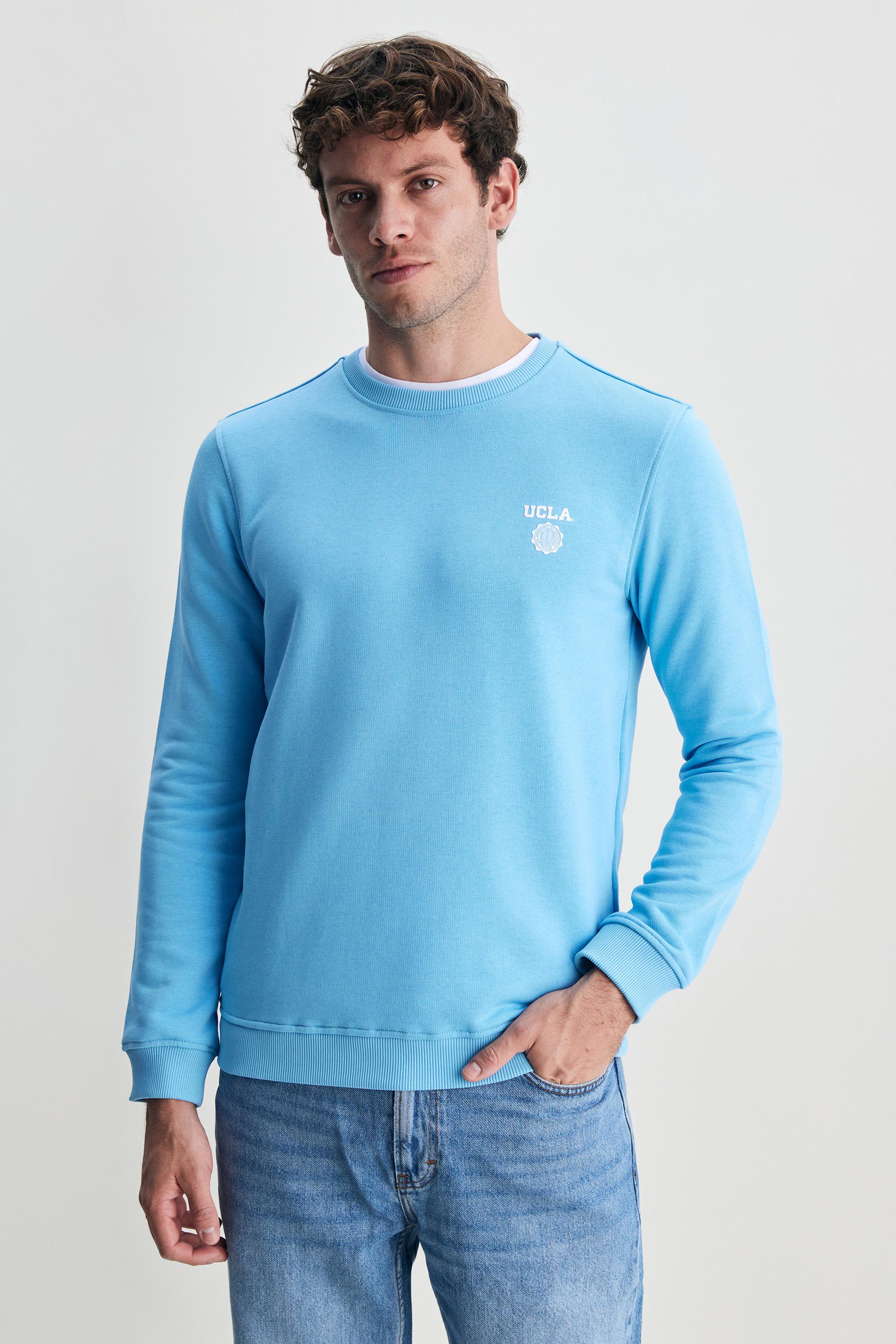 VALLEY Mavi Bisiklet Yaka Baskılı Standard Fit Erkek Sweatshirt