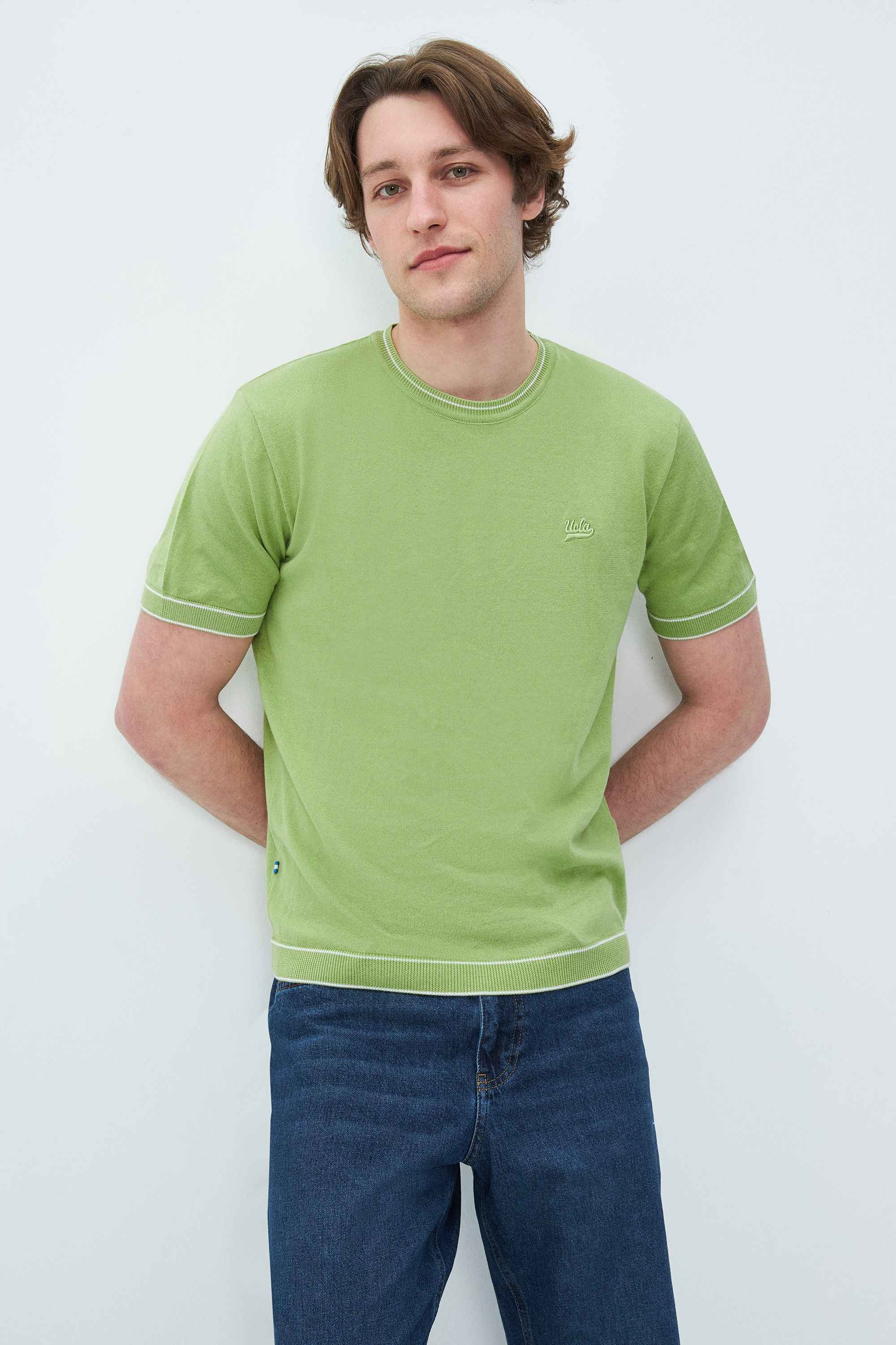 FARED Duman Yeşili Bisiklet Yaka Triko Nakışlı Standard Fit Erkek Tshirt