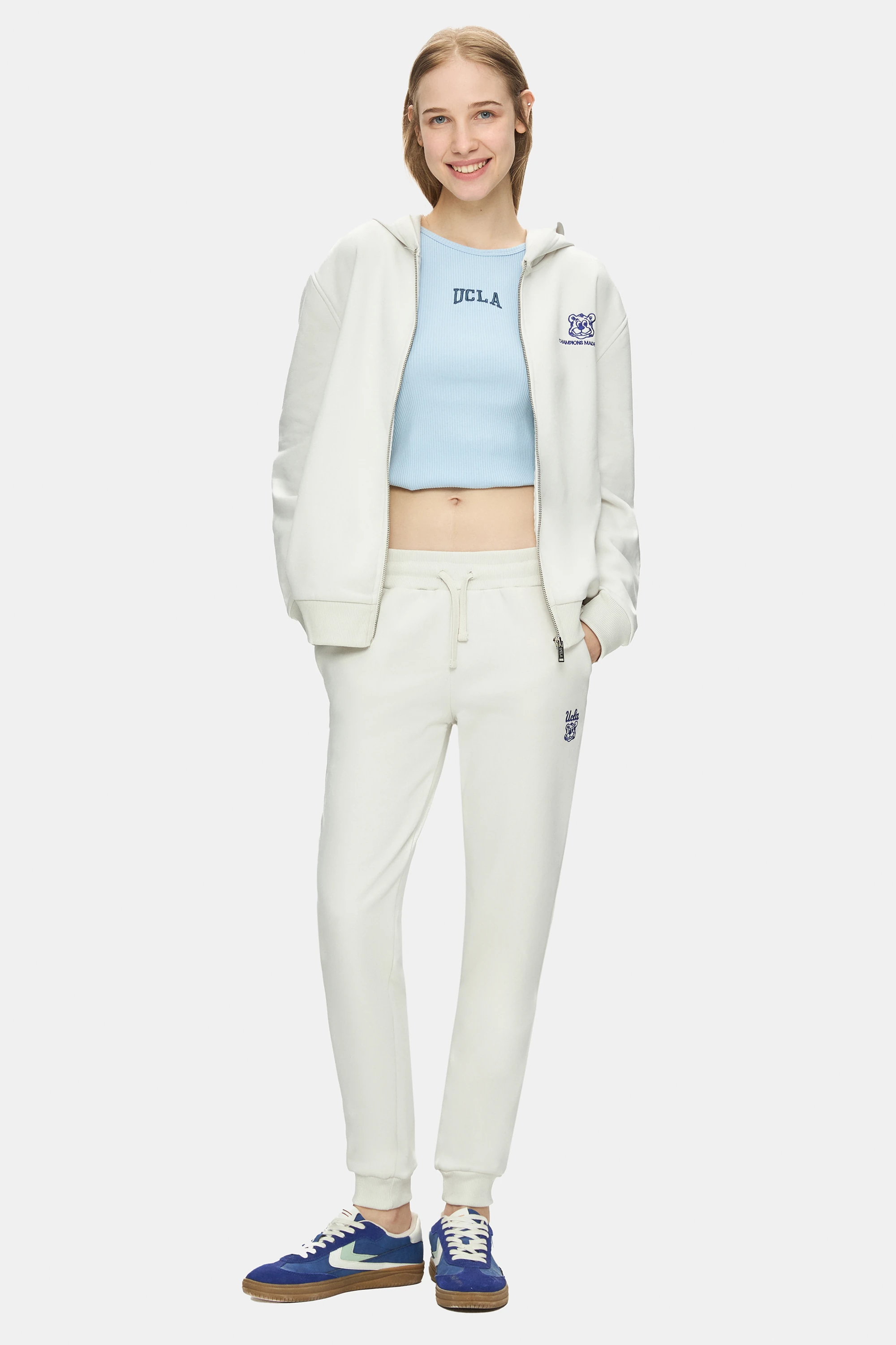 MARAIS Kemik Rengi Daralan Kesim Paçası Lastikli Şardonlu Baskılı Standard Fit Kadın Eşofman Altı