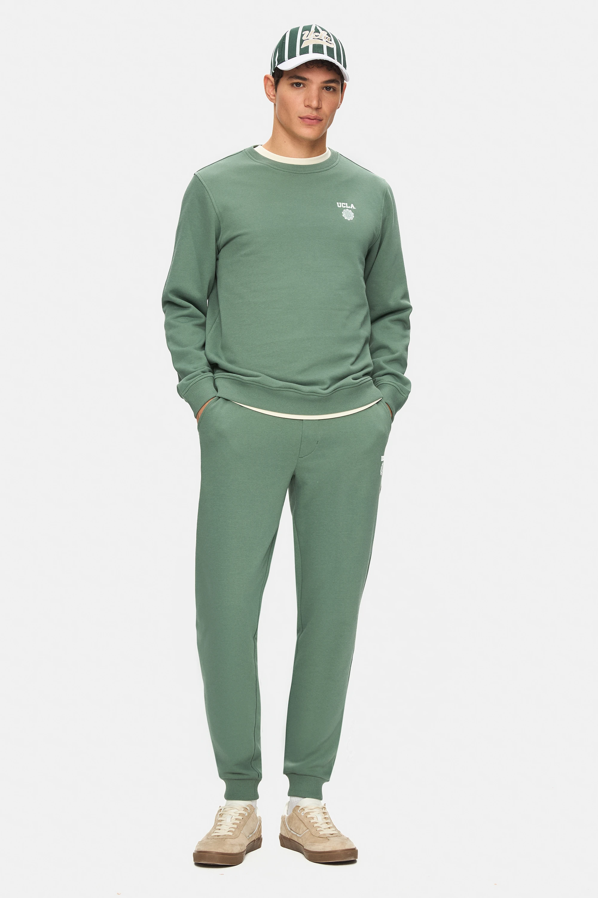 VALLEY Adaçayı Yeşili Bisiklet Yaka Baskılı Standard Fit Erkek Sweatshirt