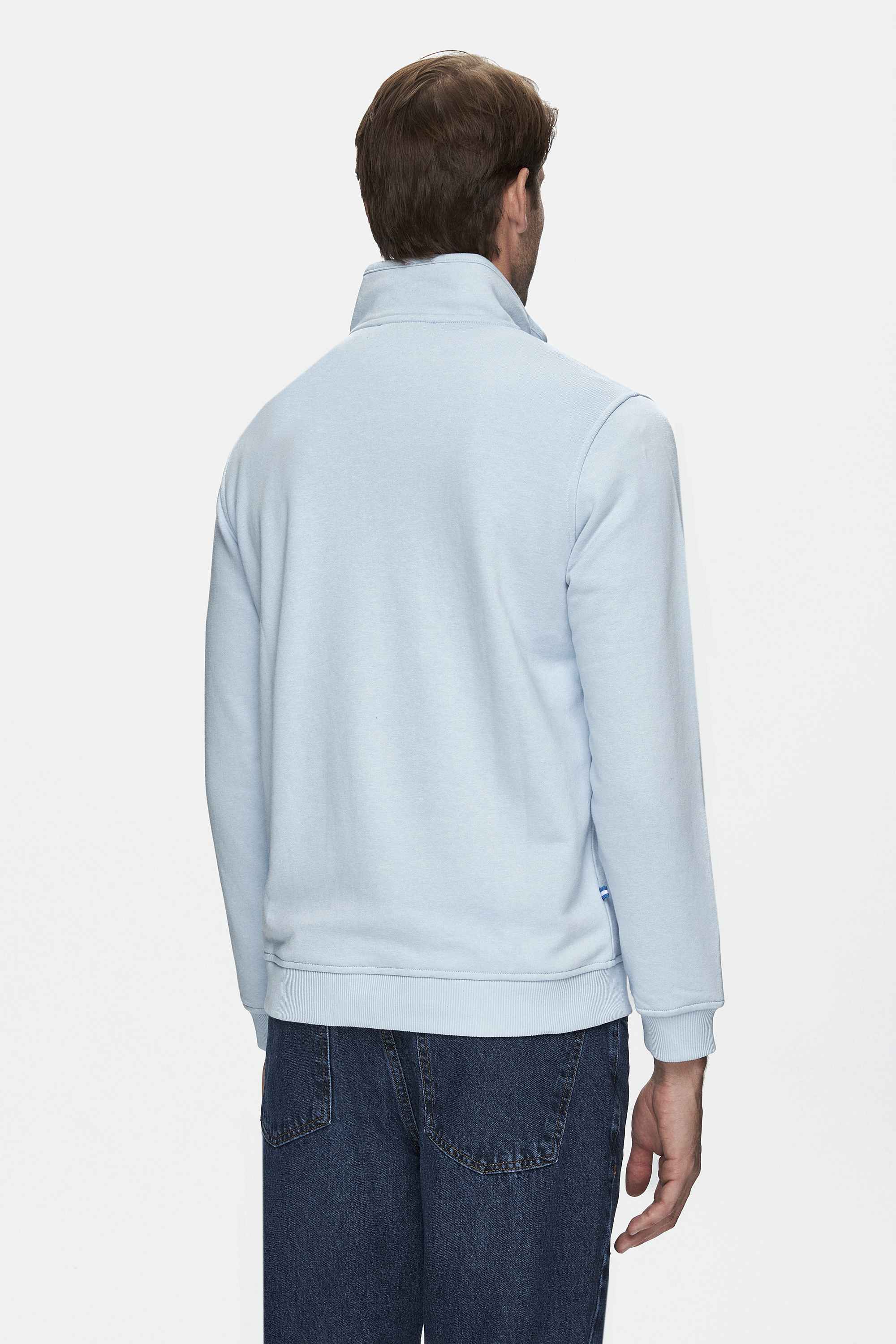 LEON Mavi Yarım Fermuar Baskılı Dik Yaka Standard Fit Erkek Sweatshirt