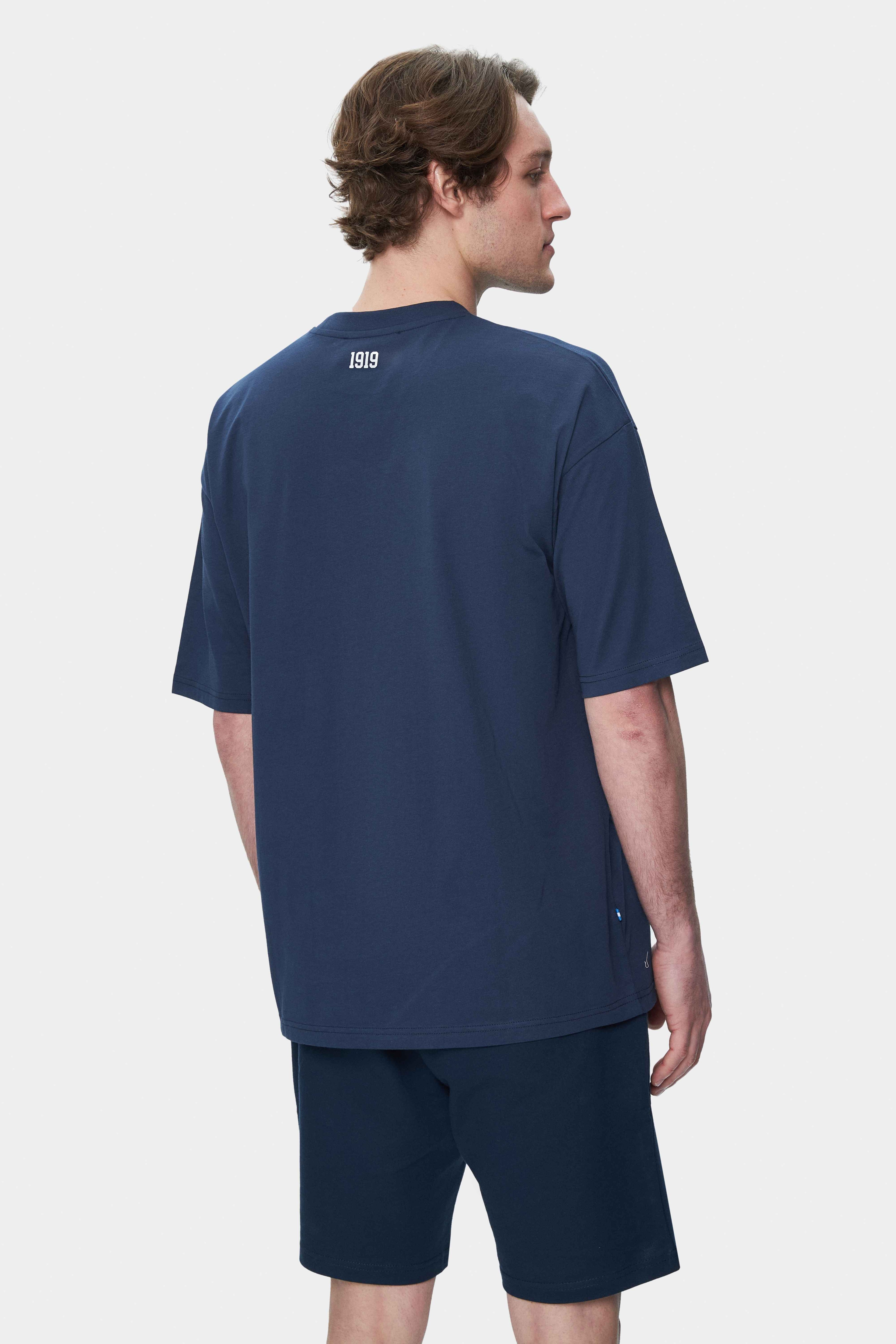 WEBSTER Lacivert Bisiklet Yaka Baskılı Oversize Erkek Tshirt