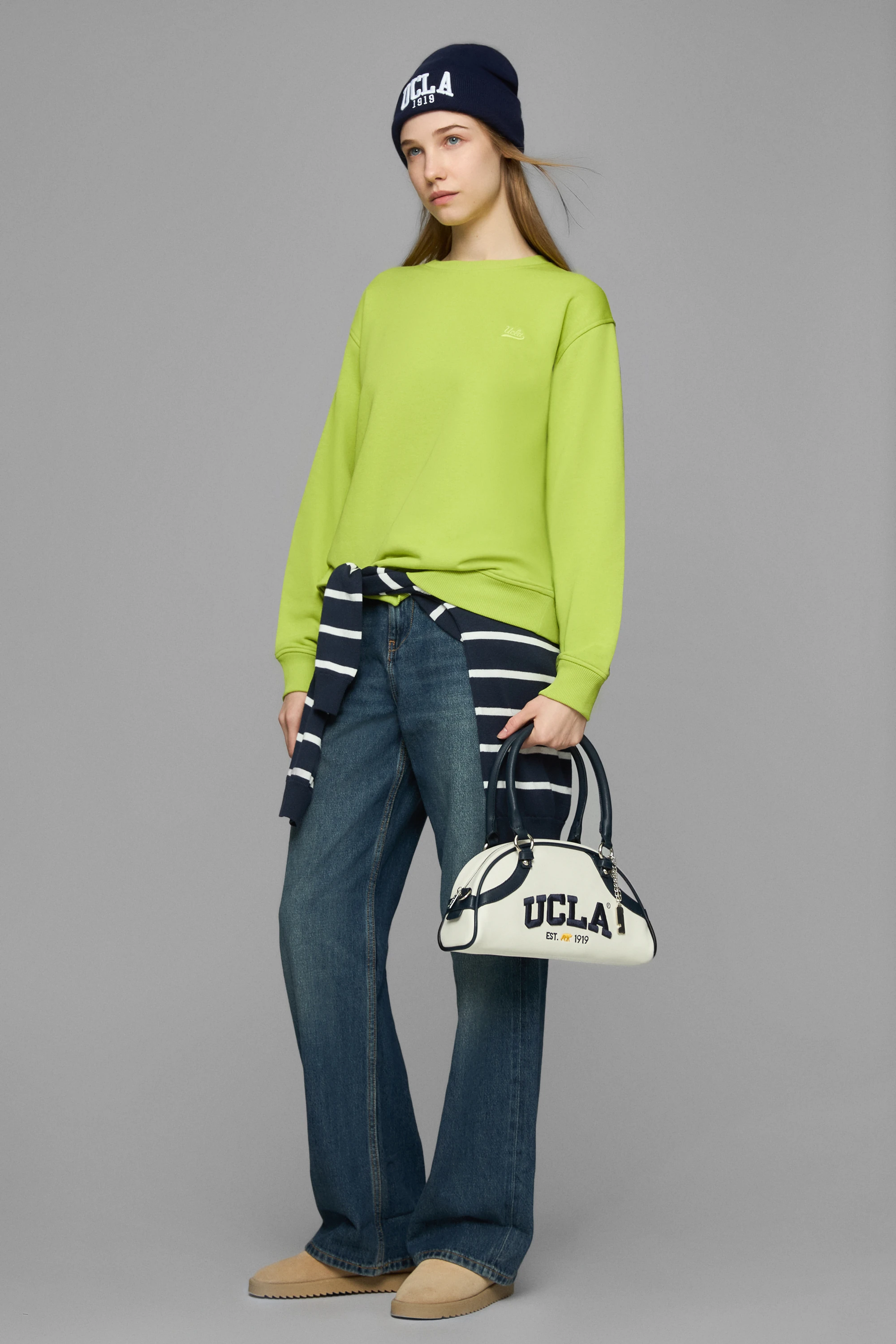 SUNNIVA Koyu Yeşil Bisiklet Yaka Nakışlı Loose Fit Kadın Sweatshirt