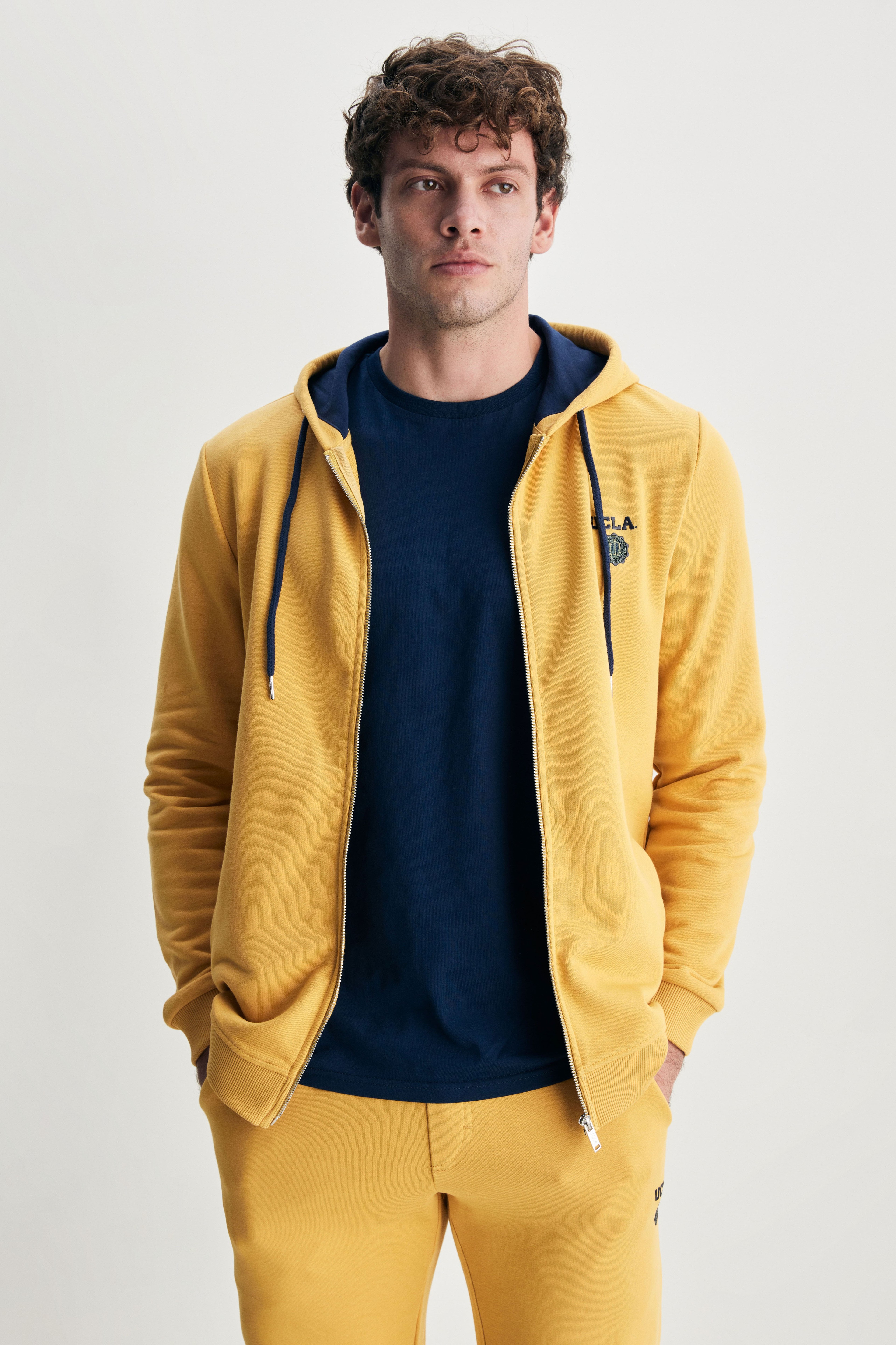 HILGARD Sarı Kapüşonlu Ve Fermuarlı Baskılı Standard Fit Erkek Sweatshirt