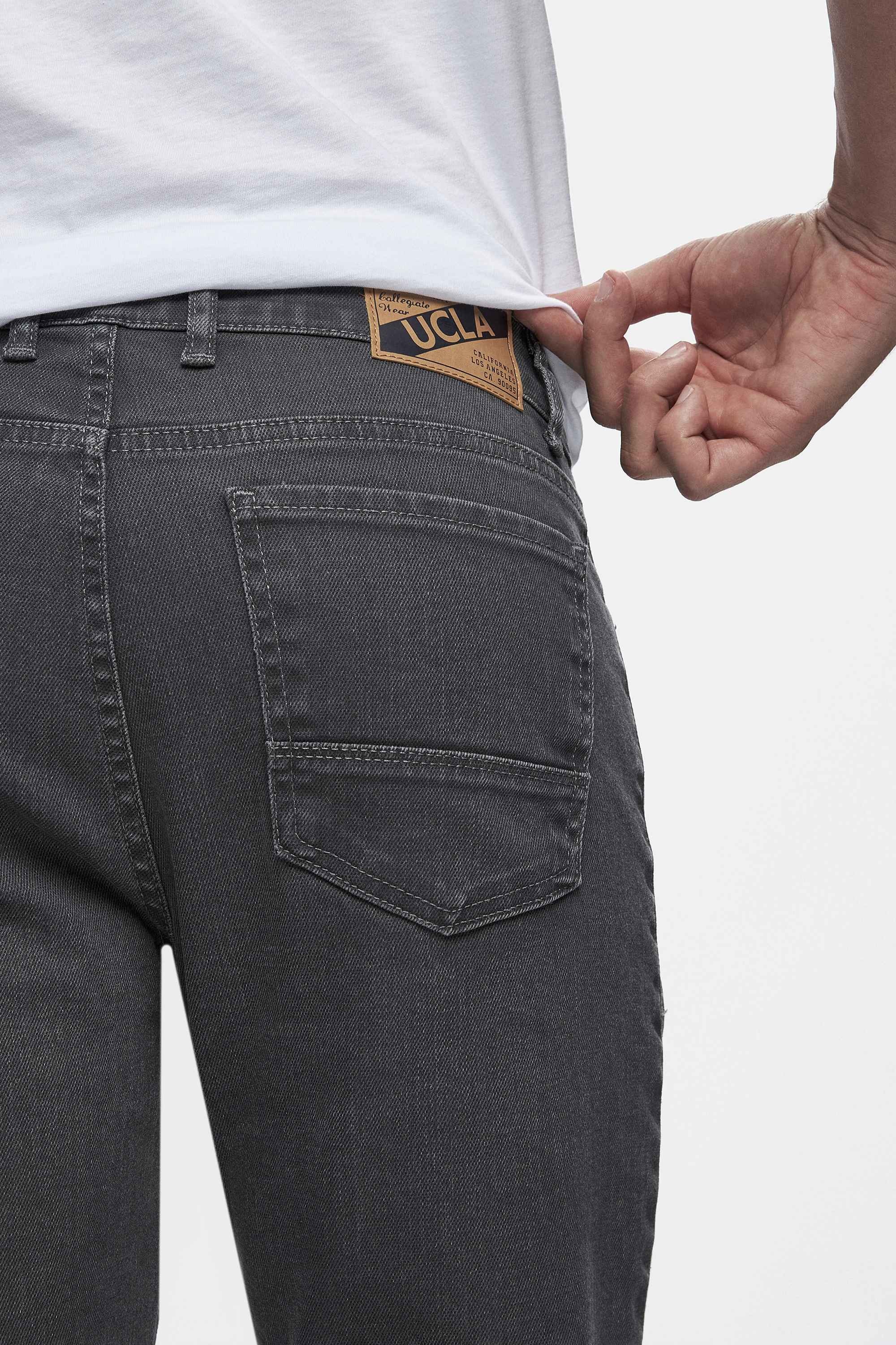 FAUSTO Gri Denim Nakışlı Standard Fit Erkek Pantolon