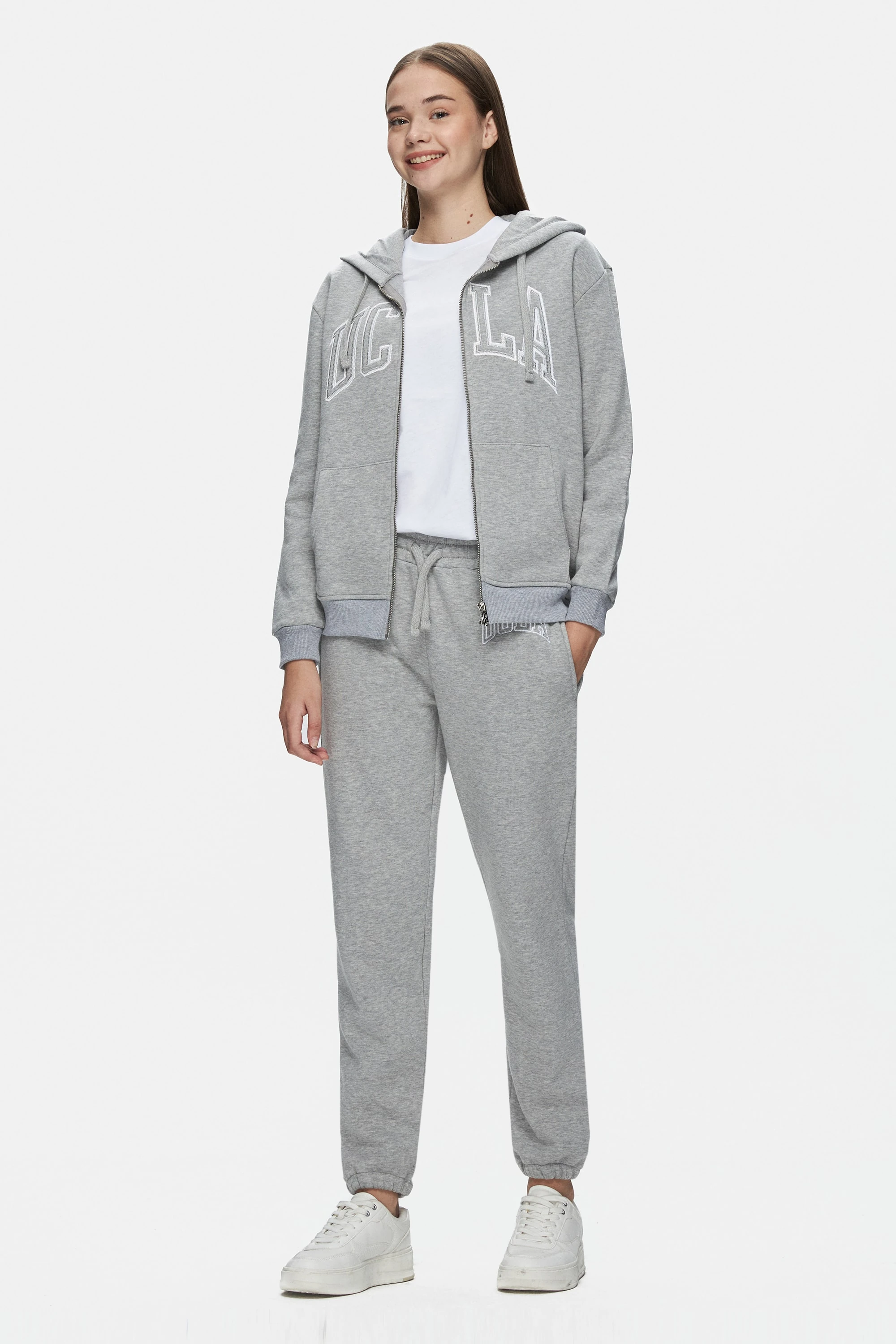 JULES Gri Rahat Paça Nakışlı Şardonlu Standard Fit Kadın Eşofman Altı