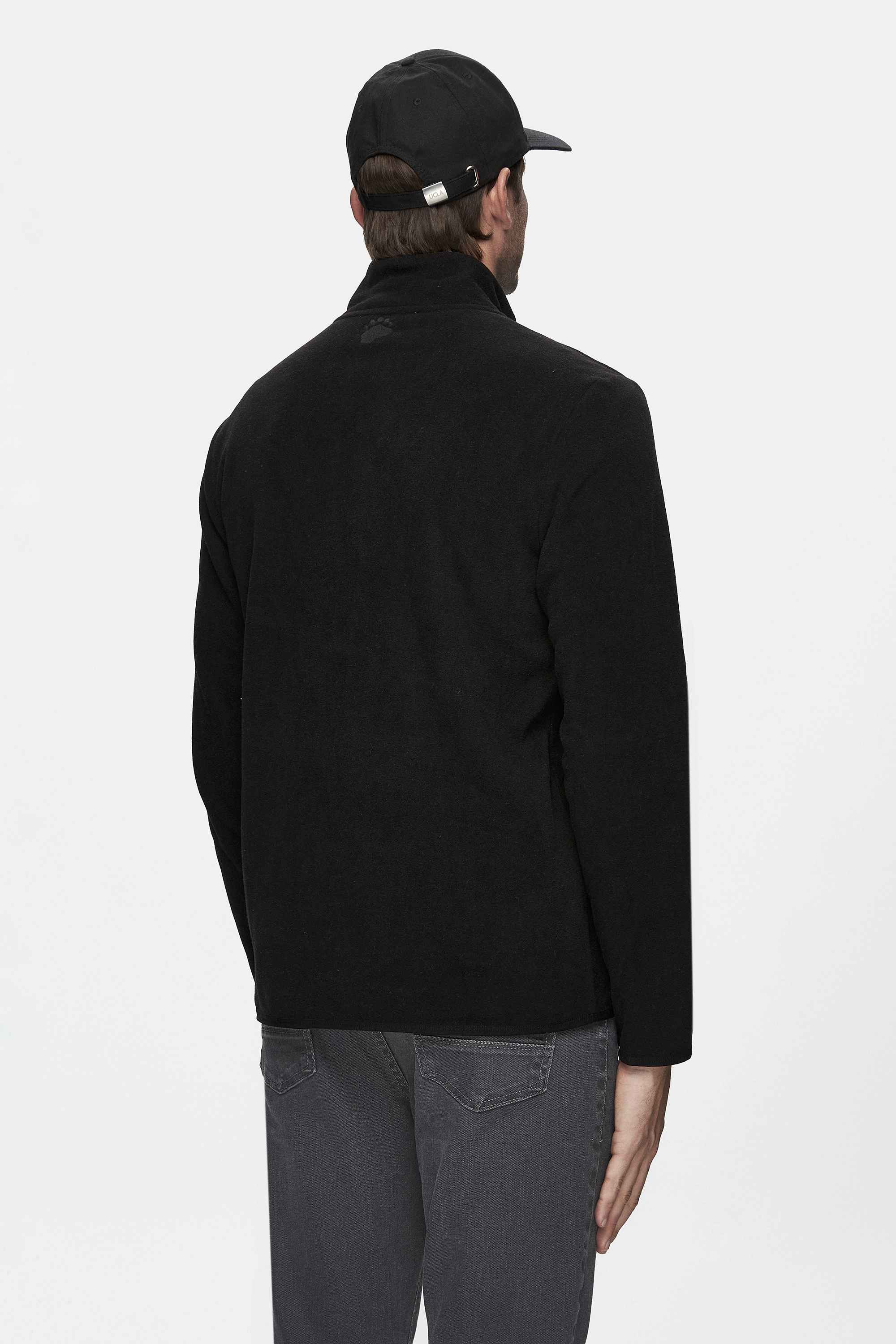 GREMIO Siyah Polar Dik Yaka Nakışlı Standard Fit Erkek Sweatshirt