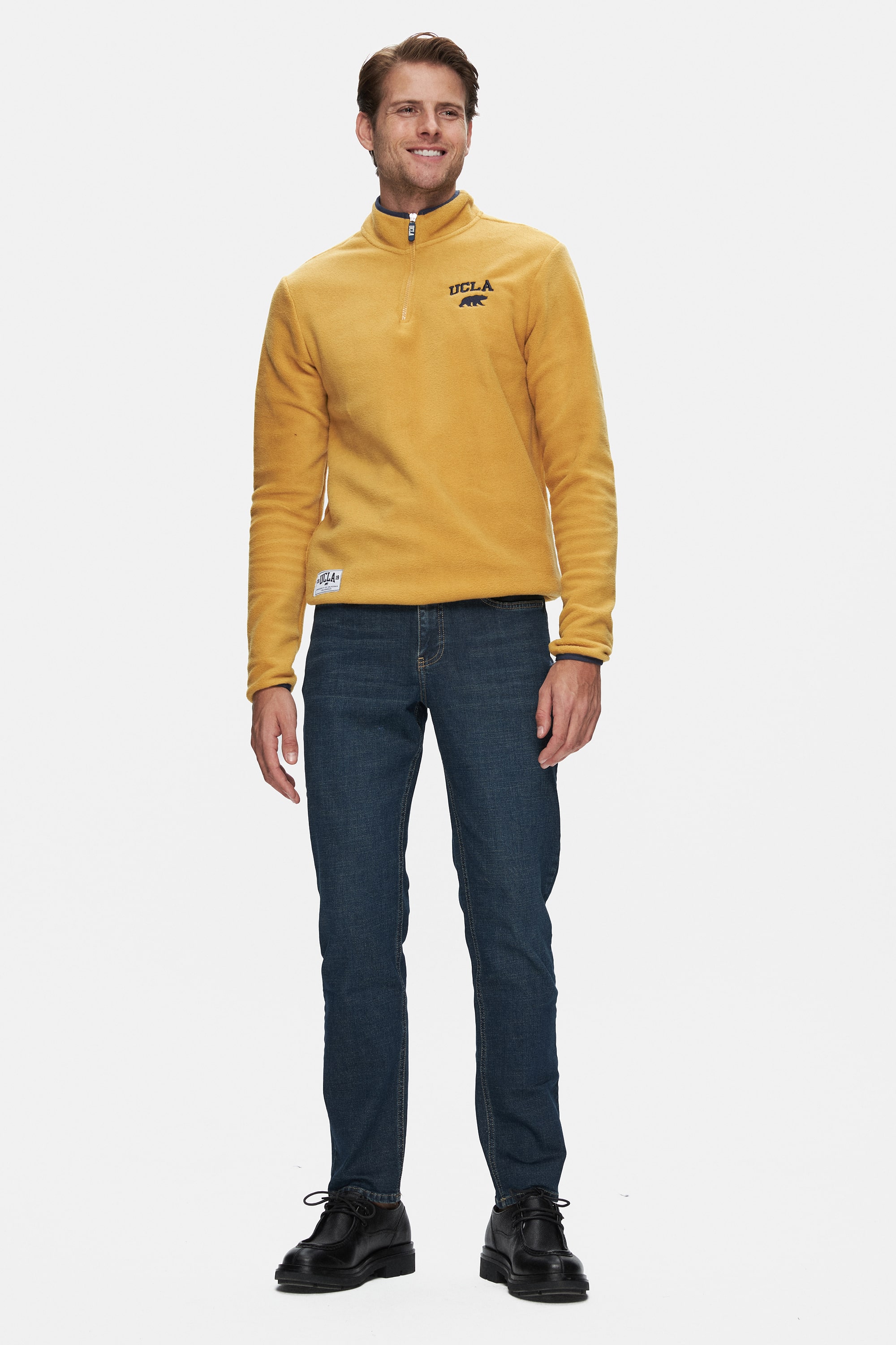 CORNING Sarı Yarım Fermuarlı Nakışlı Polar Dik Yaka Standard Fit Erkek Sweatshirt