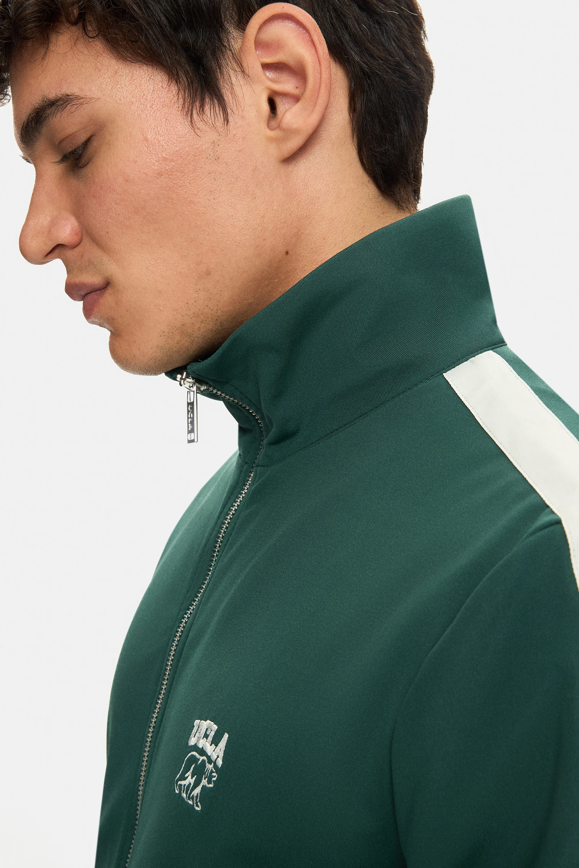 HALSTON Koyu Yeşil Fermuarlı ve Cepli Nakışlı Standard Fit Erkek Sweatshirt