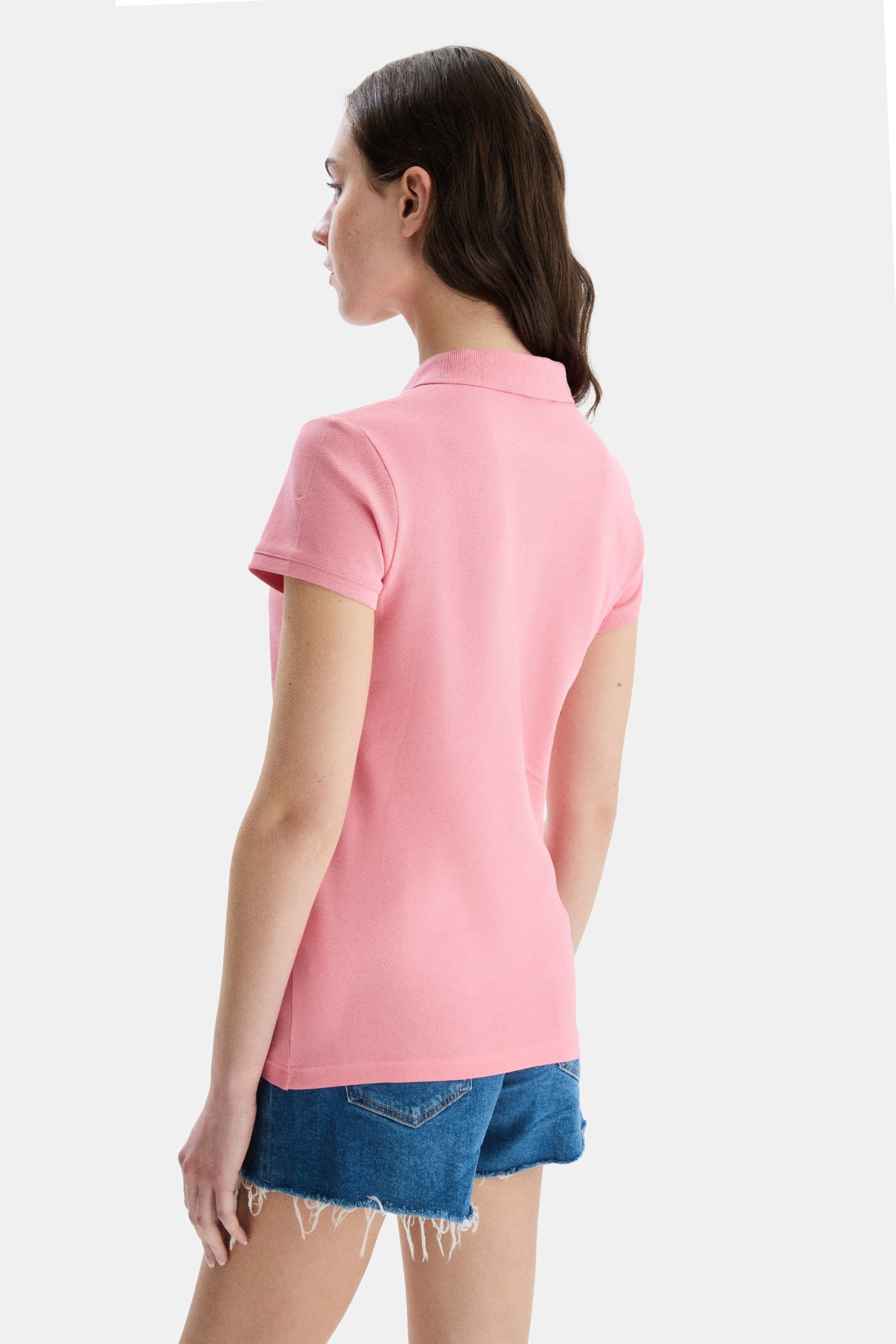 SHAVER Pembe Polo Yaka Nakışlı Standard Fit Kadın Tshirt