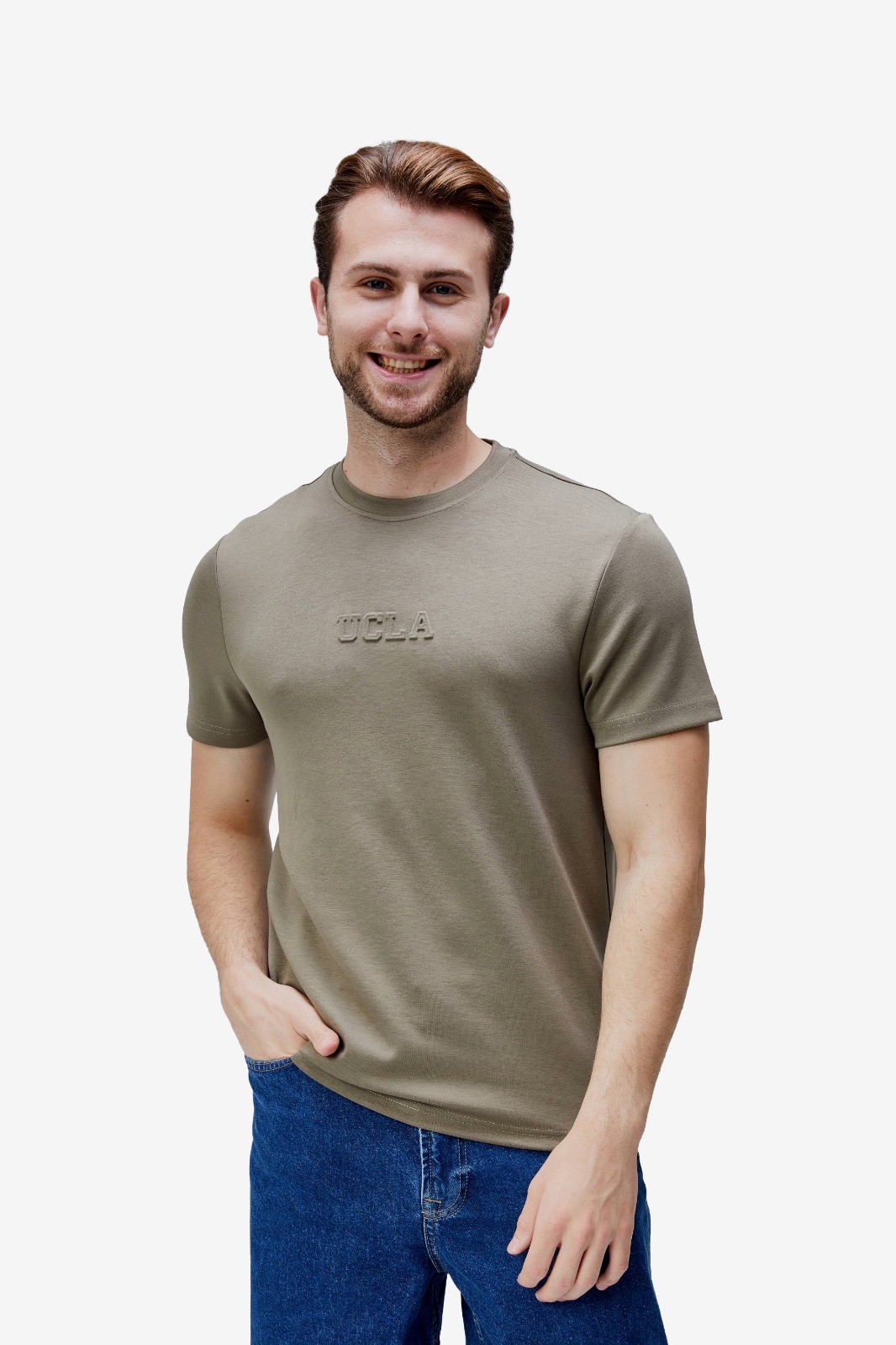 CANARY Haki Bisiklet Yaka Gofre Baskılı Modal Kumaş Standard Fit Erkek Tshirt