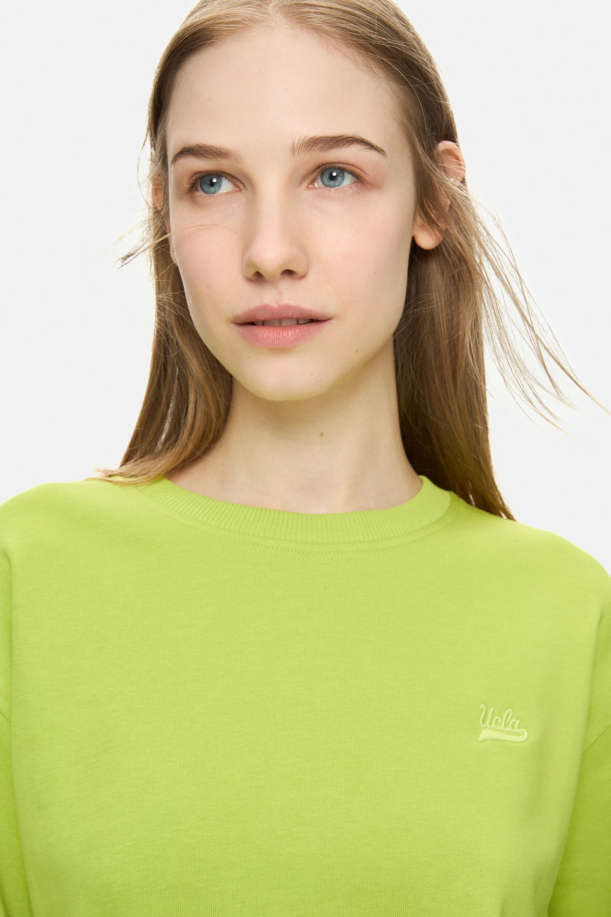 SUNNIVA Koyu Yeşil Bisiklet Yaka Nakışlı Loose Fit Kadın Sweatshirt