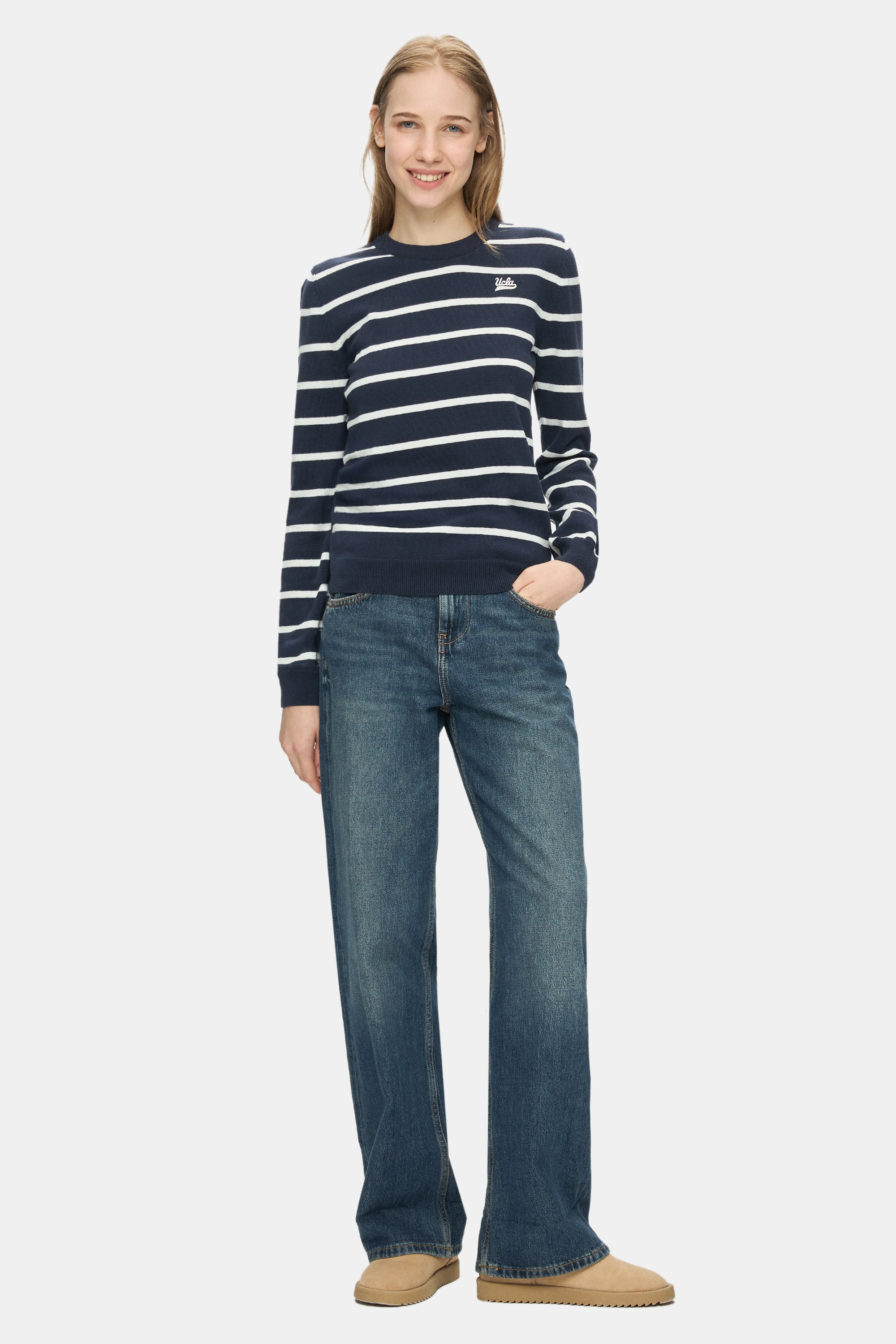 TERESA Lacivert Bisiklet Yaka Nakışlı Standard Fit Kadın Triko