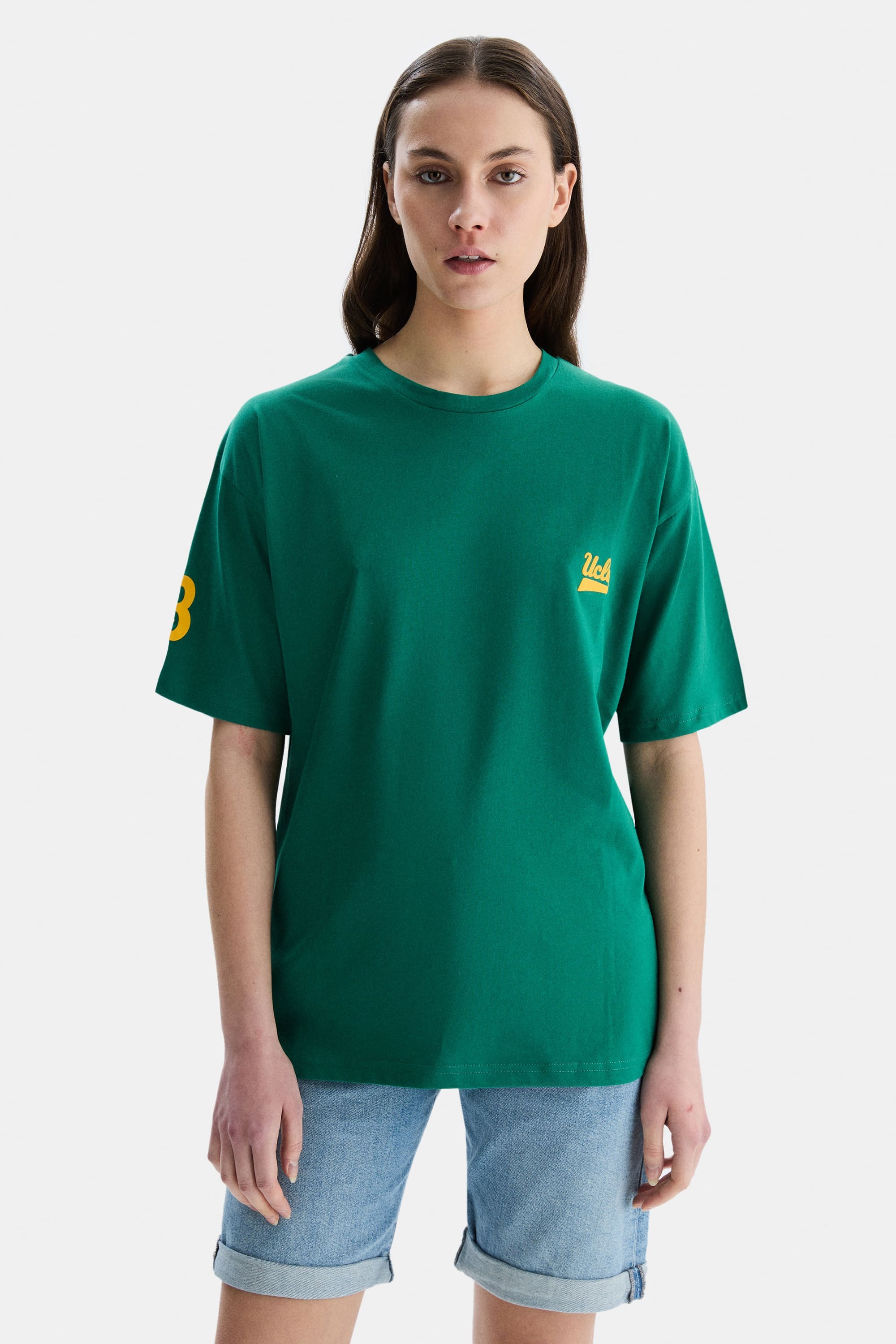 PARADISO Yeşil Bisiklet Yaka baskılı Oversize Kadın Tshirt