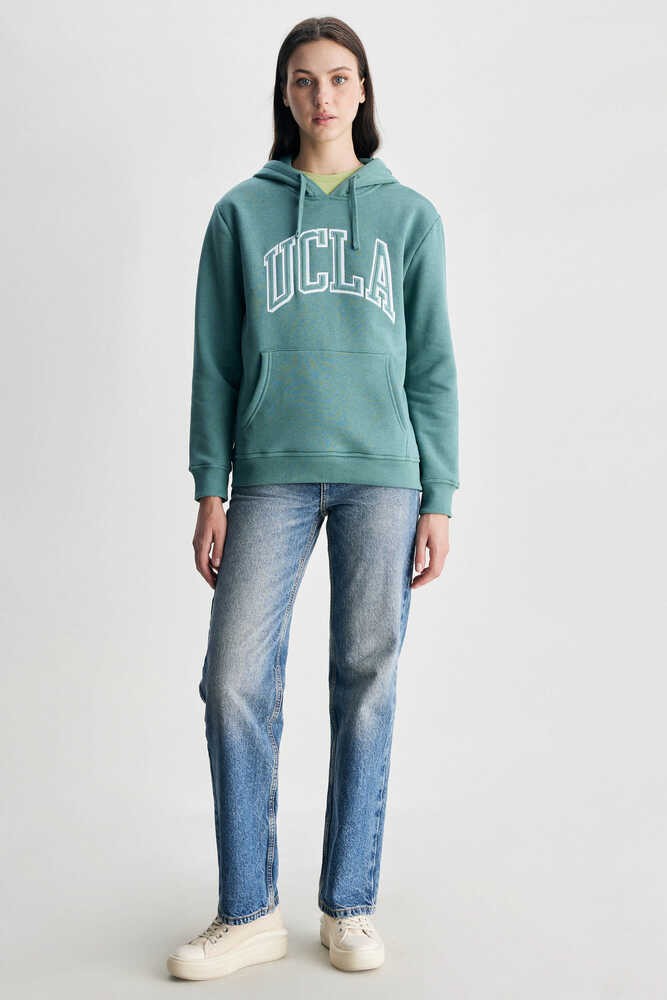 RILEY Yeşil Kapüşonlu Şardonlu Nakışlı Standard Fit Kadın Sweatshirt