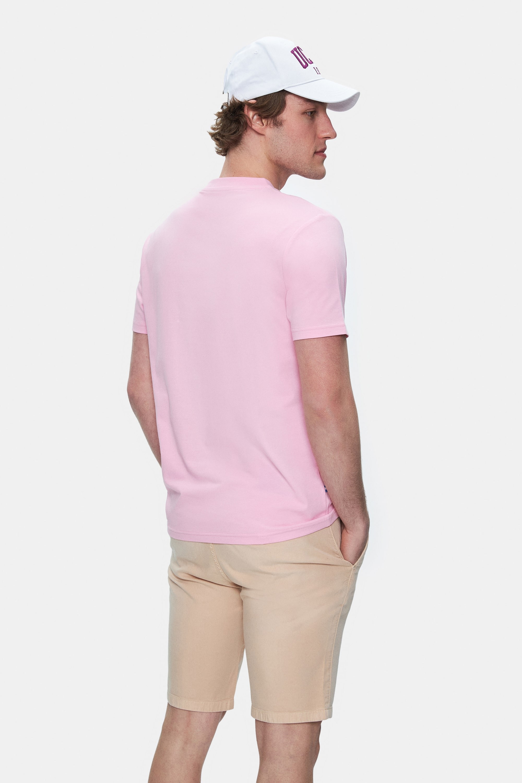 FABIO Açık Pembe Bisiklet Yaka Baskılı Standard Fit Erkek Tshirt