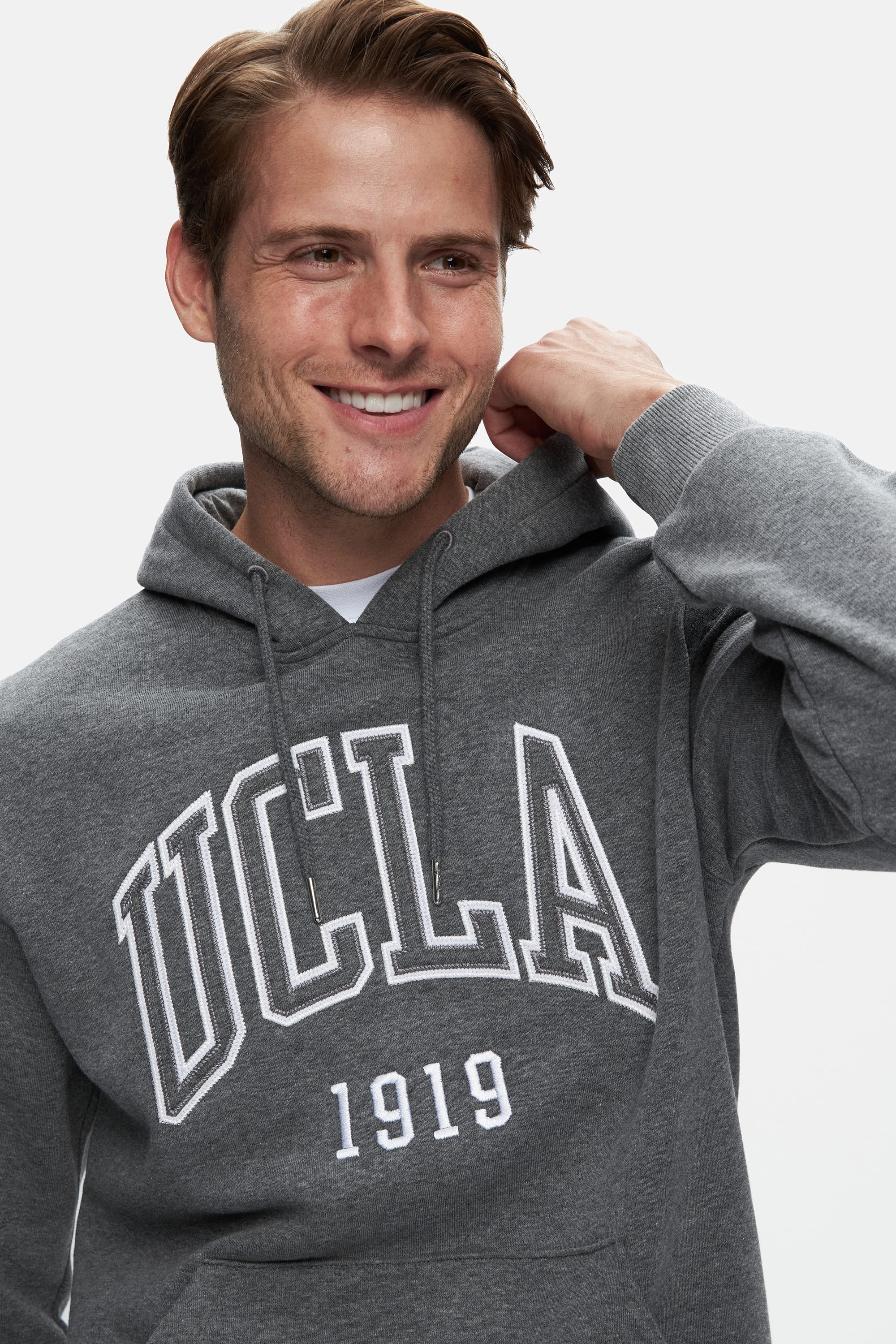 JEPSEN Koyu Gri Kapüşonlu Nakışlı Standard Fit Erkek Sweatshirt