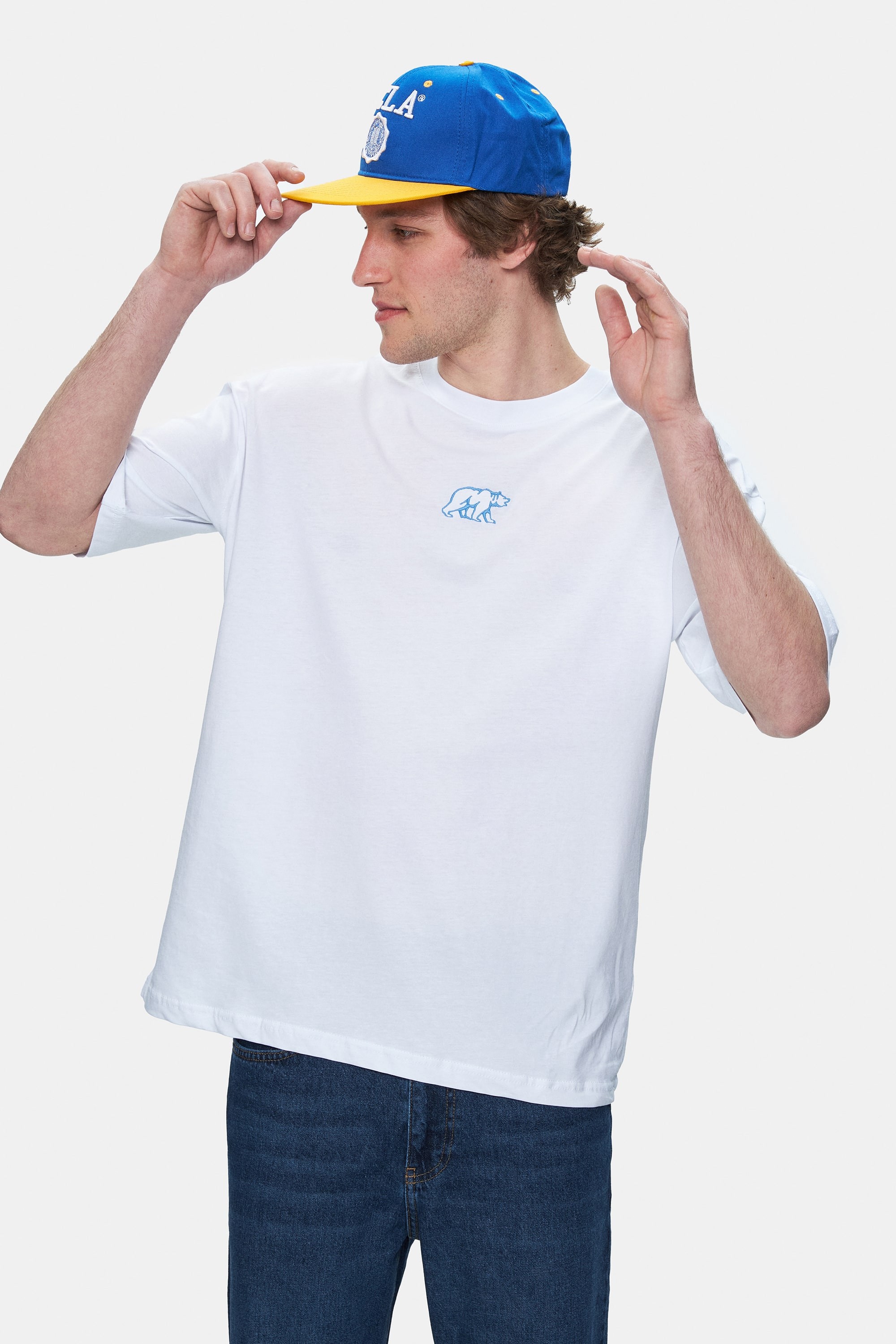 SINCLAIR Beyaz Nakışlı Bisiklet Yaka Baskılı Oversize Fit Erkek Tshirt