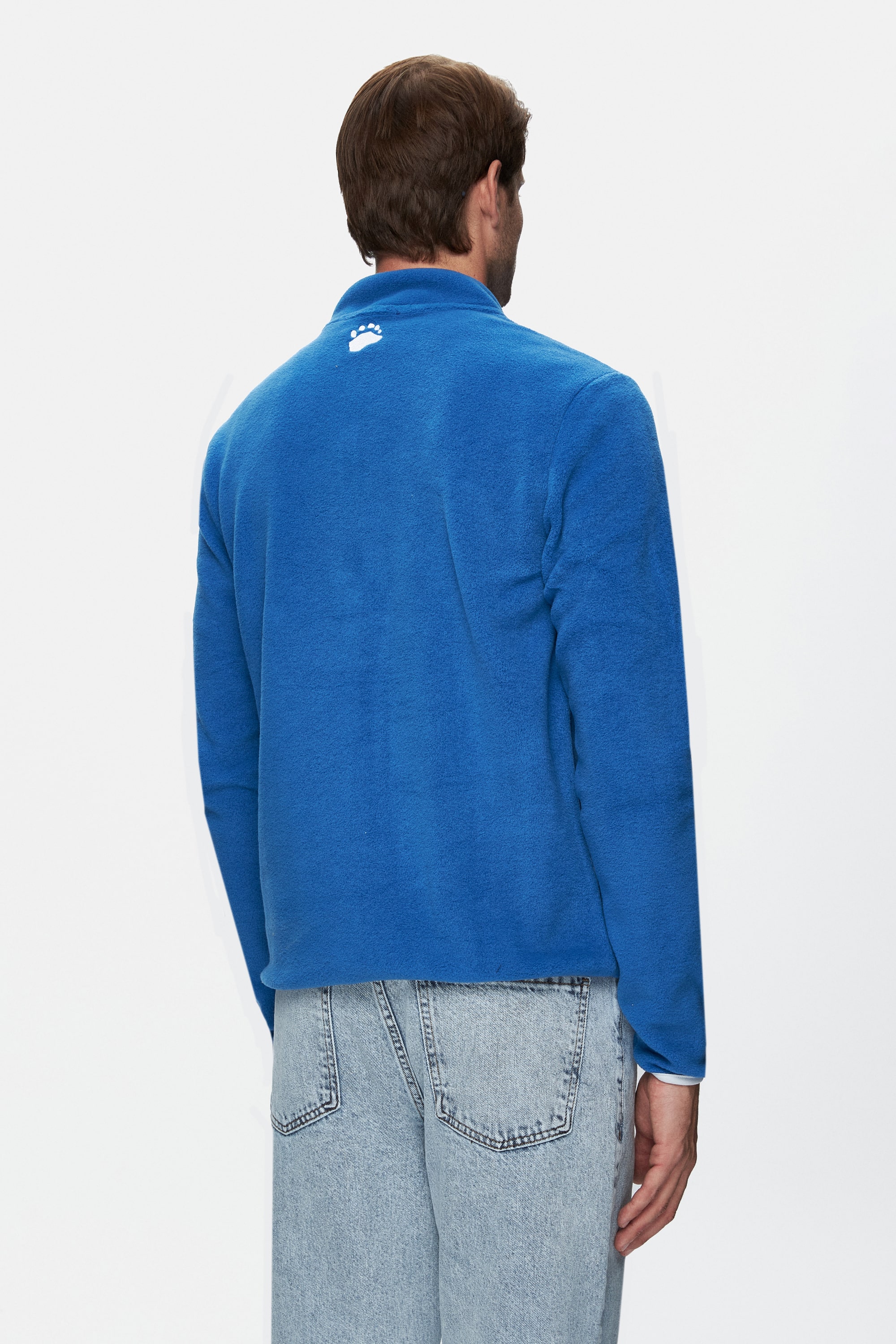 CORNING Mavi Yarım Fermuarlı Nakışlı Polar Dik Yaka Standard Fit Erkek Sweatshirt