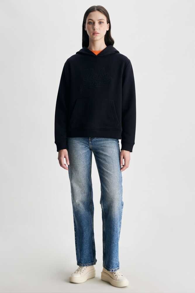 DEBORAH Siyah Kapüşonlu Nakışlı Standard Fit Kadın Sweatshirt