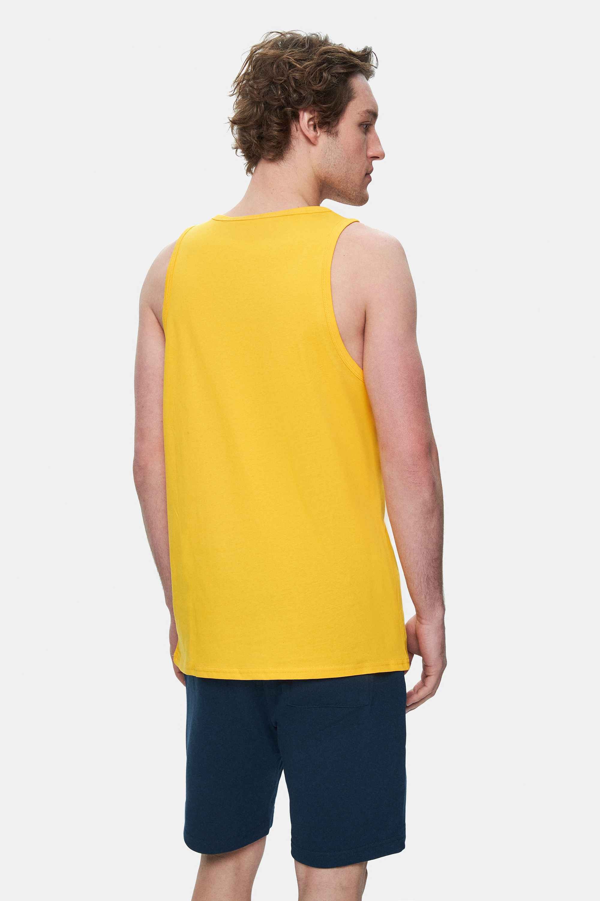PEBBLE Sarı Sıfır Kol Baskılı Oversize Erkek Tshirt
