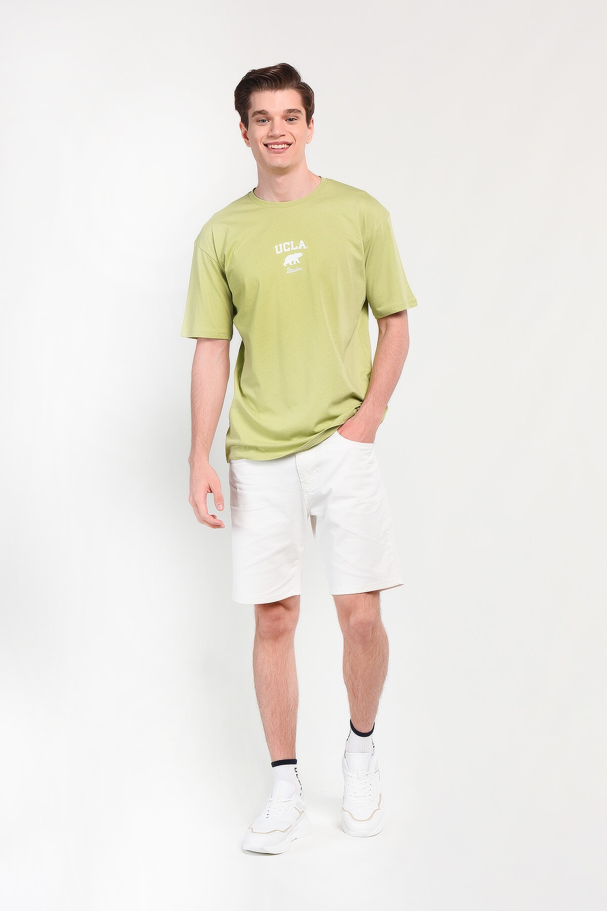 SONORA Yeşil Bisiklet Yaka Baskılı Oversize  Erkek Tshirt