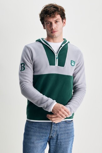 HEMET Yeşil Yarım Fermuarlı Kauçuklu Polar Standard Fit Erkek Sweatshirt