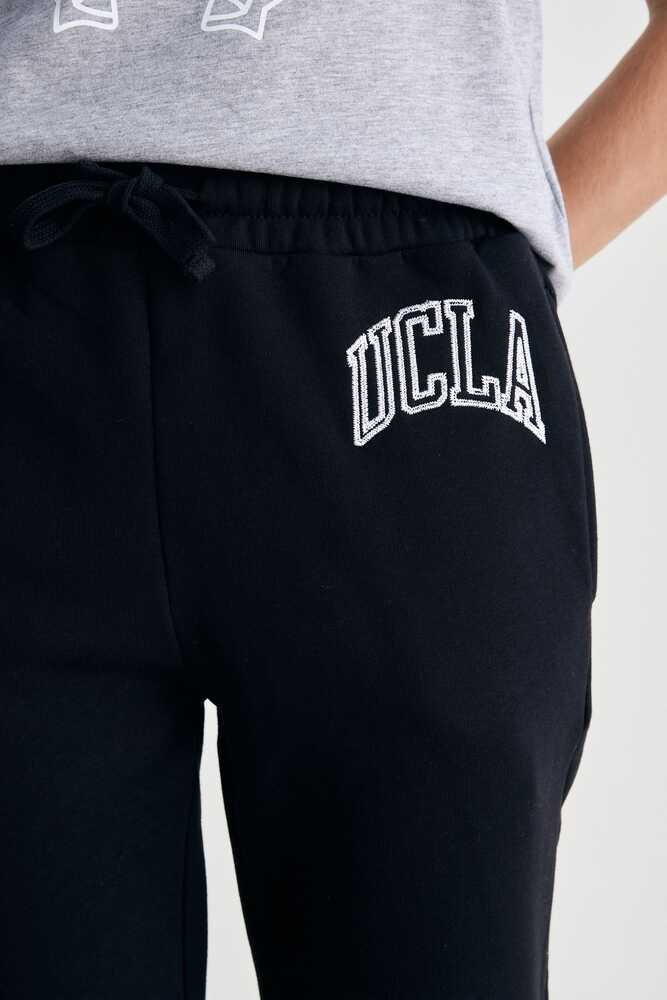 JULES Siyah Rahat Paça Nakışlı Şardonlu Standard Fit Kadın Eşofman Altı