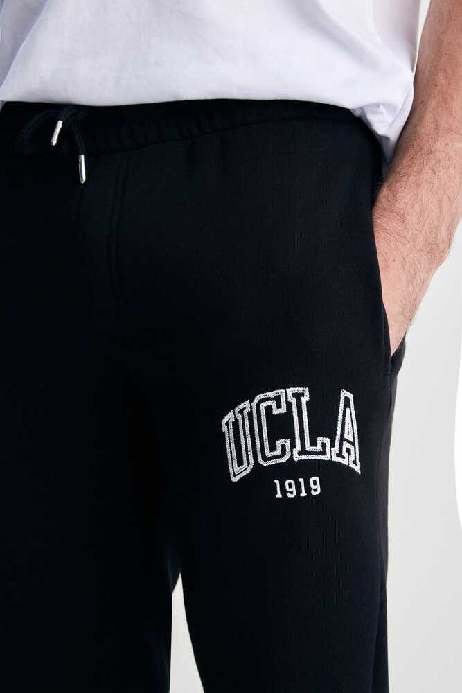 OTTO Siyah Rahat Paça Nakışlı Standard Fit Erkek Eşofman Altı