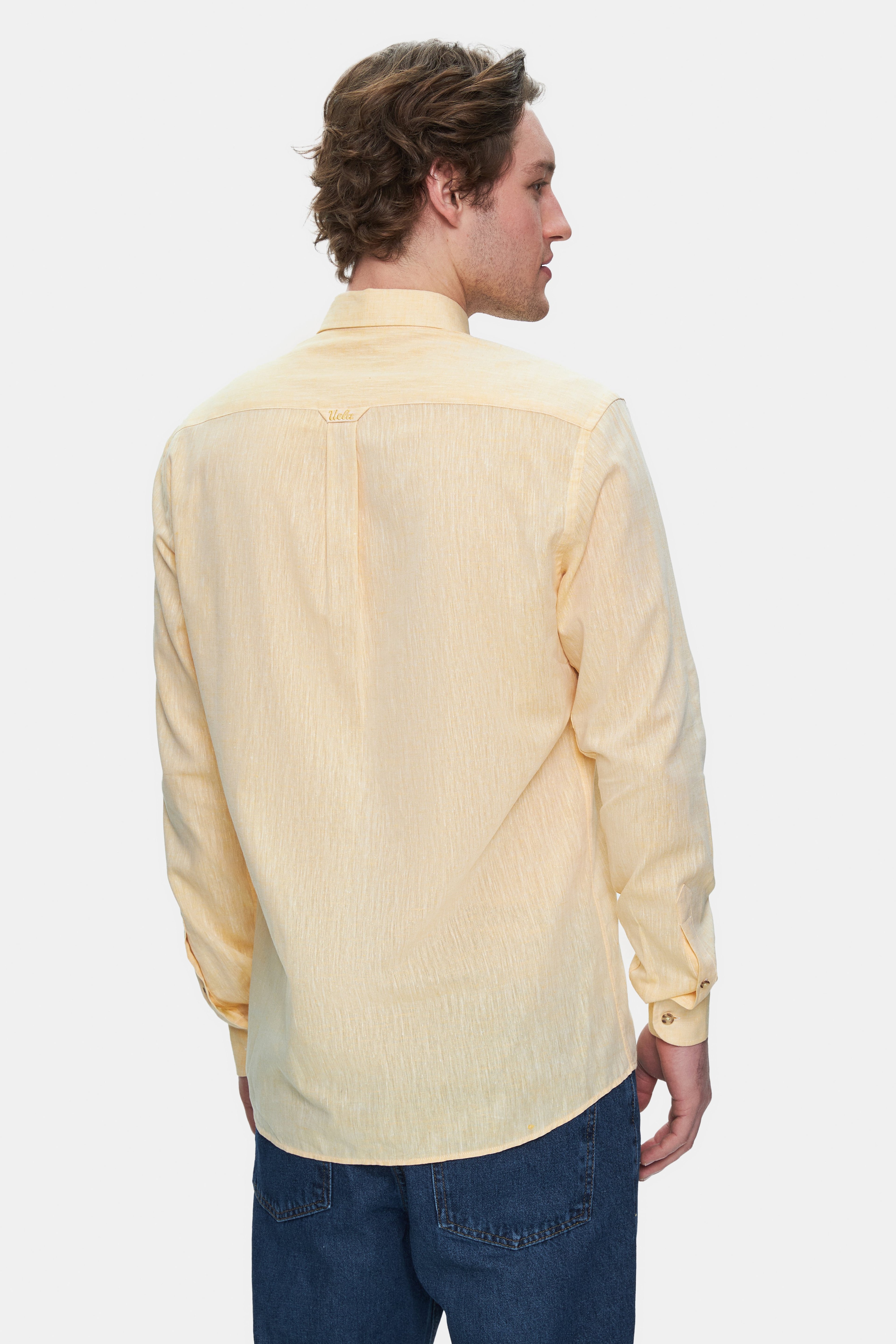JACQUEZ Sarı Keten Nakışlı Standard Fit Erkek Gömlek