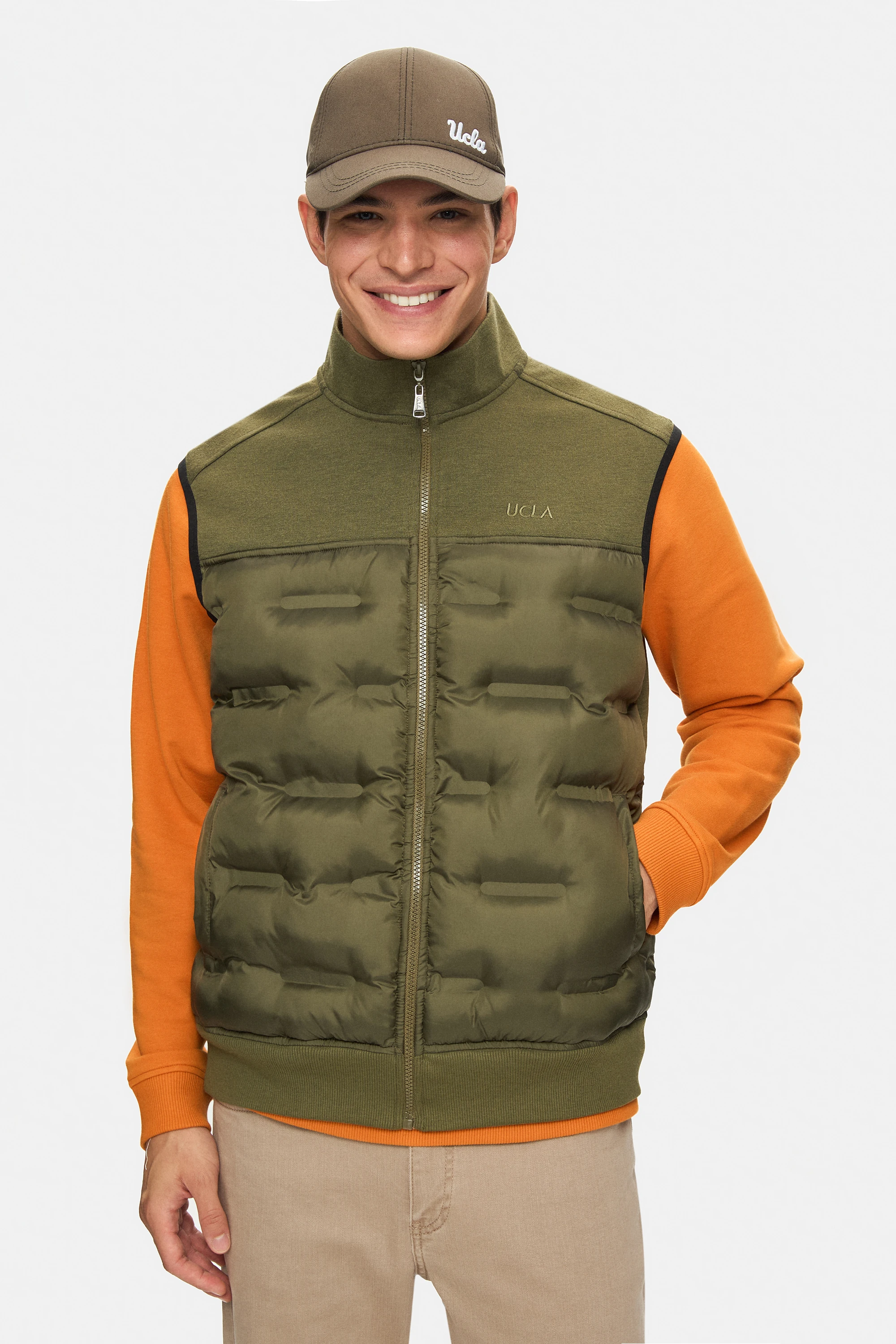 MATHIAS Haki Fermuarlı ve Cepli Scuba Kumaş Standard Fit Erkek Yelek