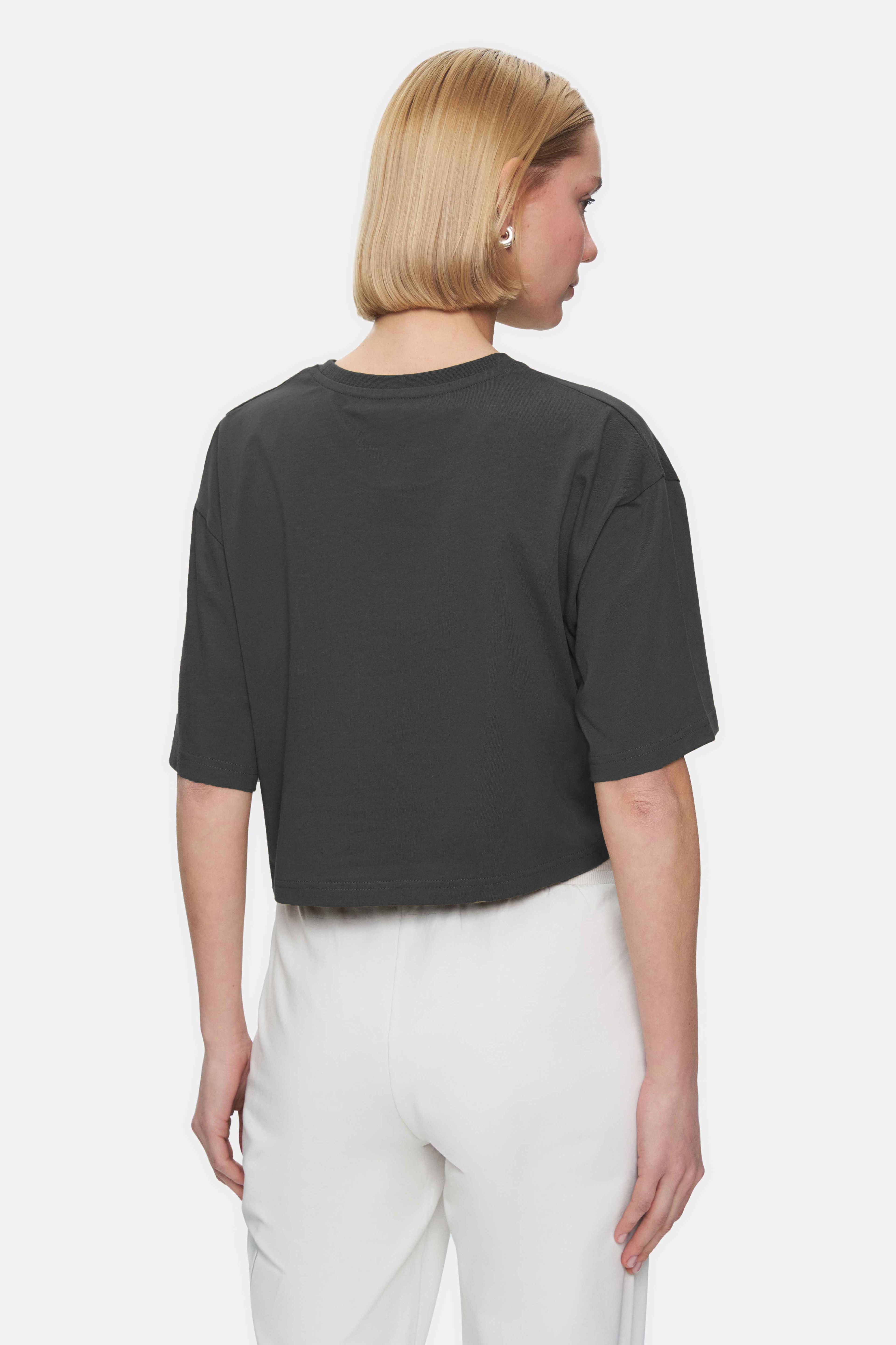 HELENA Antrasit Bisiklet Yaka Oversize Kadın Tshirt