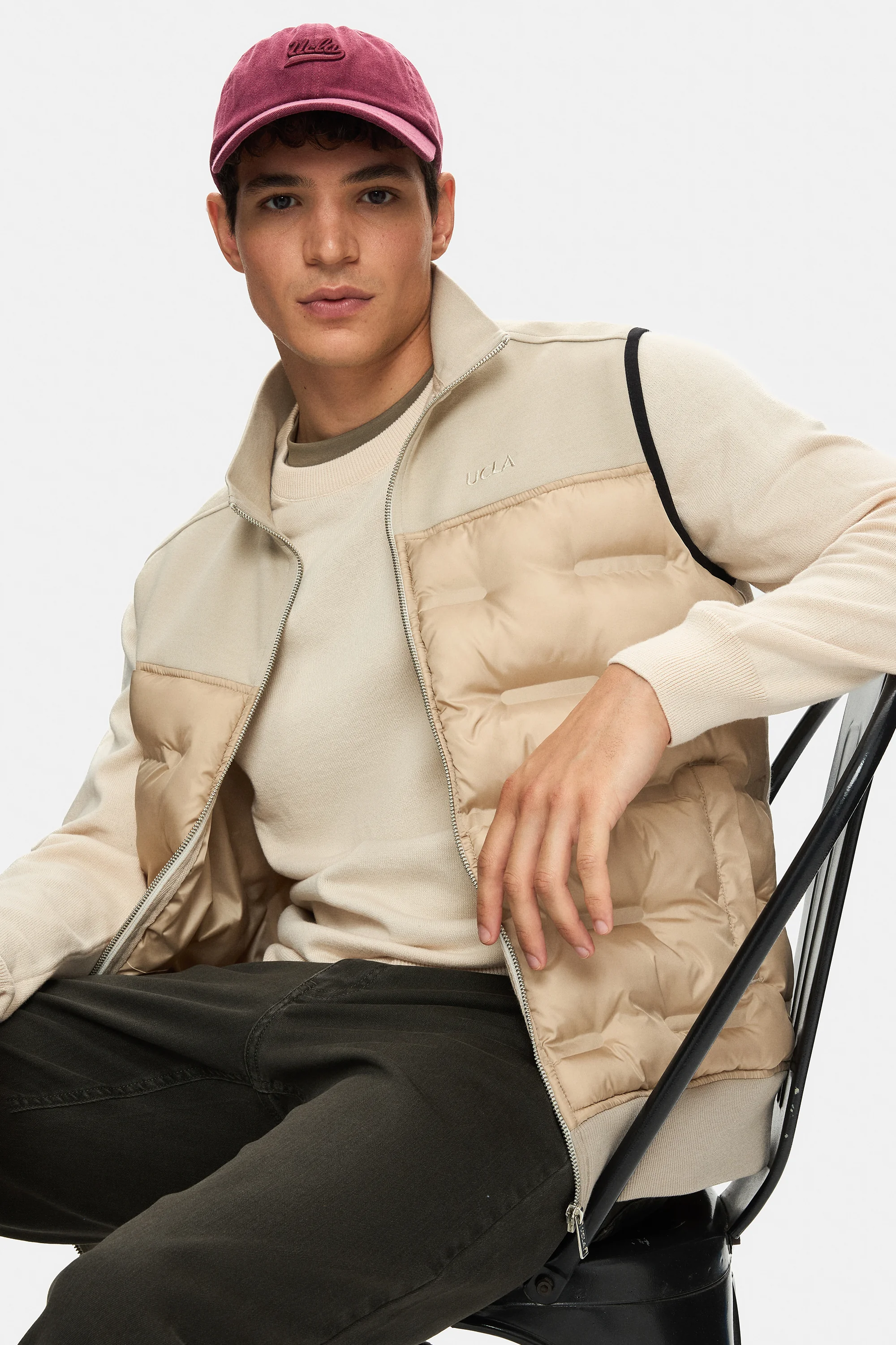 MATHIAS Koyu Bej Fermuarlı ve Cepli Scuba Kumaş Standard Fit Erkek Yelek