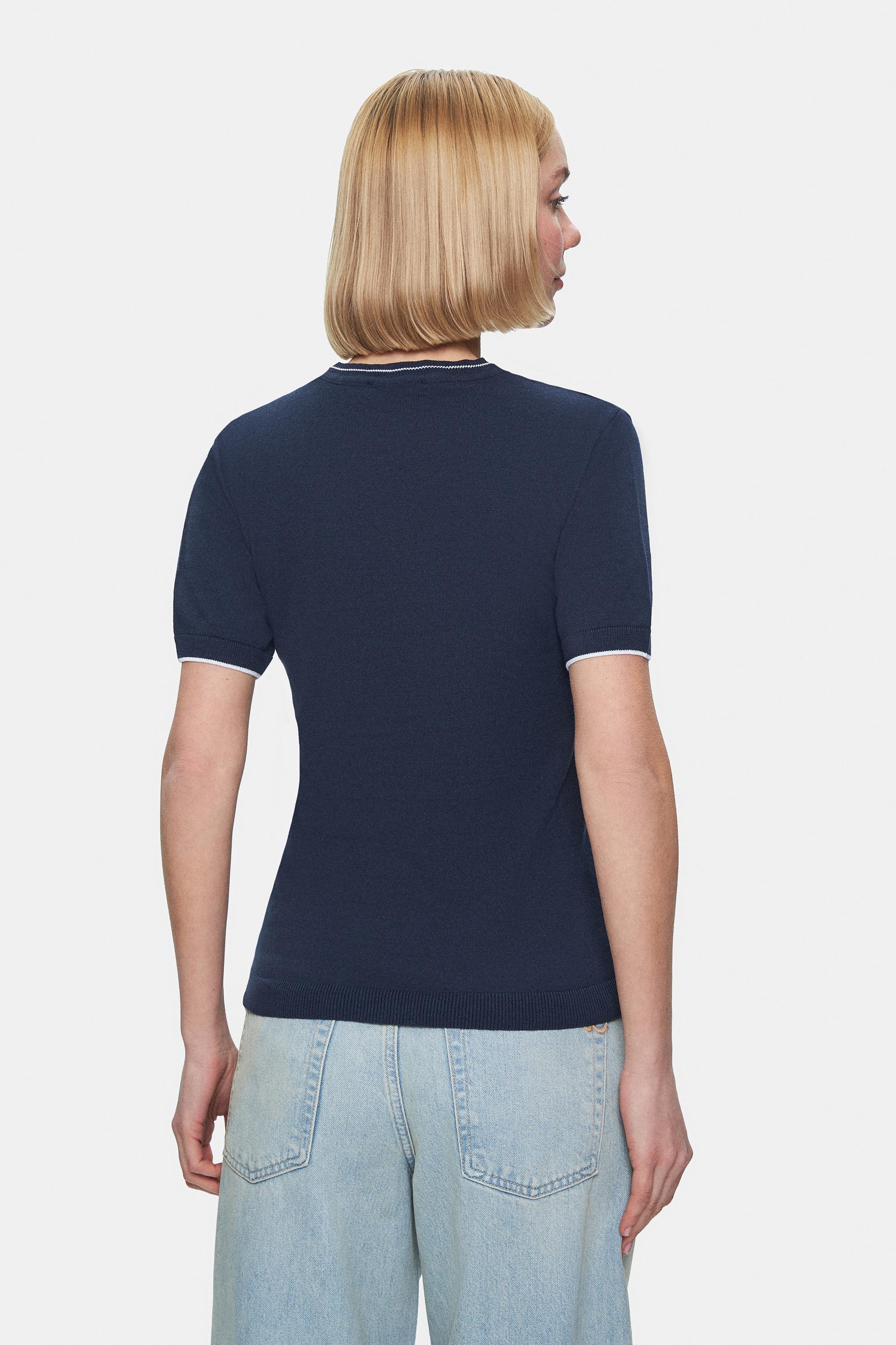 JENNY Lacivert Bisiklet Yaka Triko Nakışlı Standard Fit Kadın Tshirt